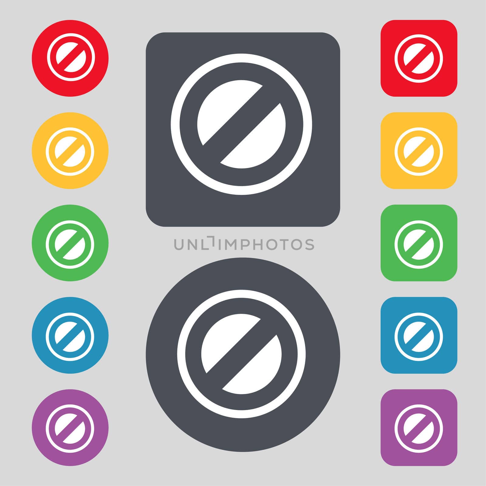 Cancel icon sign. A set of 12 colored buttons. Flat design.  by serhii_lohvyniuk