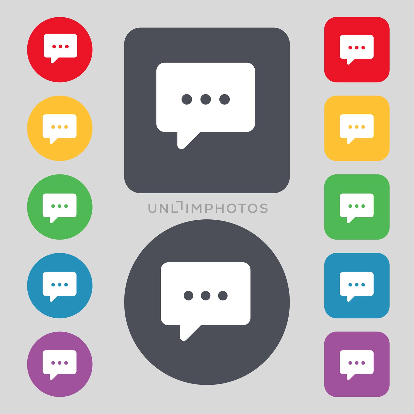 Cloud of thoughts icon sign. A set of 12 colored buttons. Flat design.  by serhii_lohvyniuk