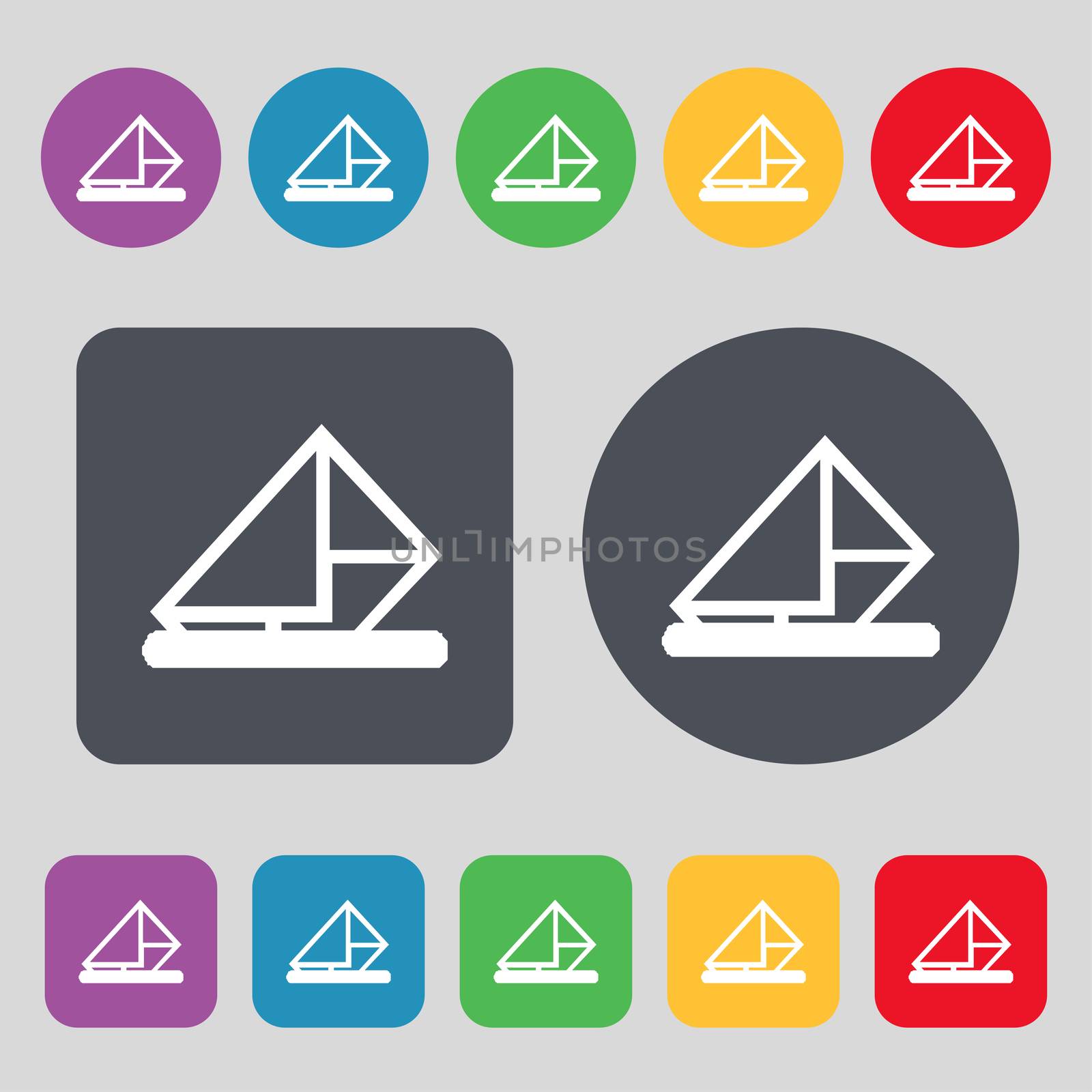 letter, envelope, mail icon sign. A set of 12 colored buttons. Flat design. illustration