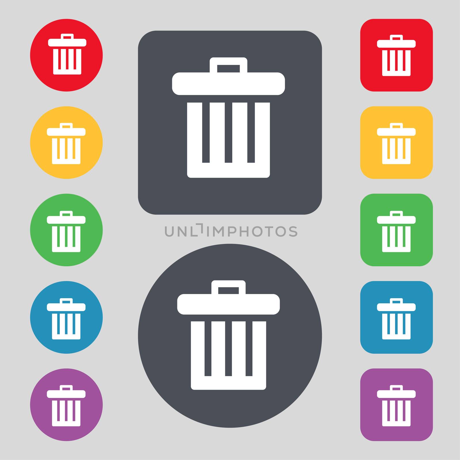 Recycle bin icon sign. A set of 12 colored buttons. Flat design.  by serhii_lohvyniuk