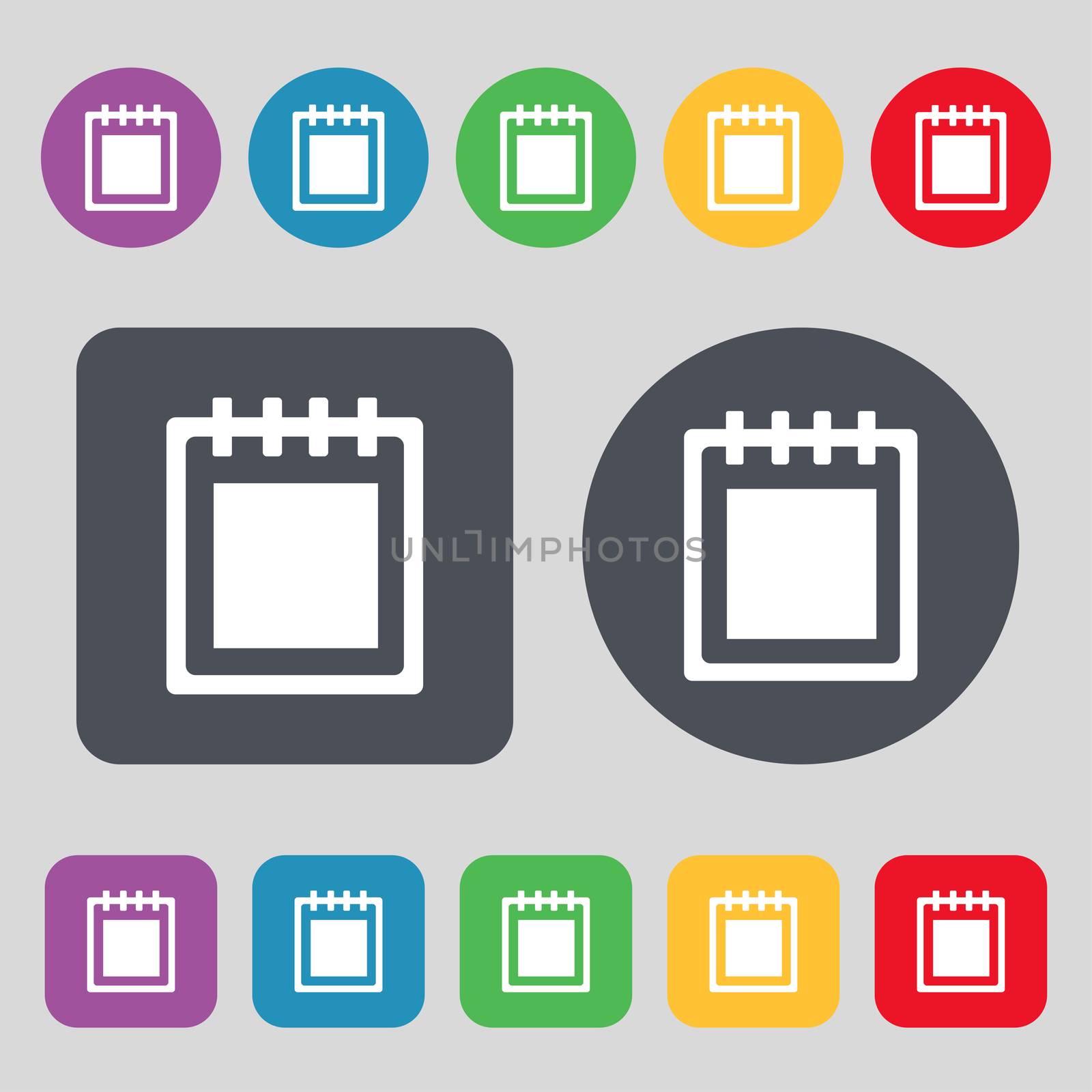 Notepad icon sign. A set of 12 colored buttons. Flat design.  by serhii_lohvyniuk