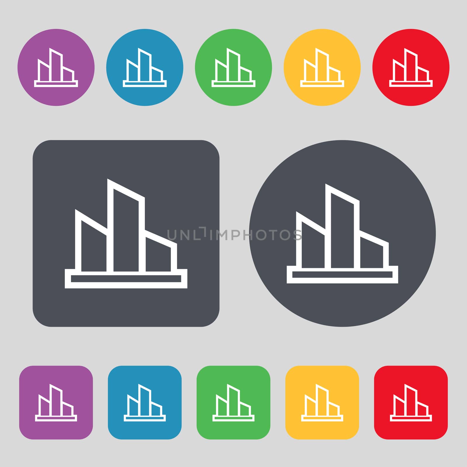 Diagram icon sign. A set of 12 colored buttons. Flat design. illustration