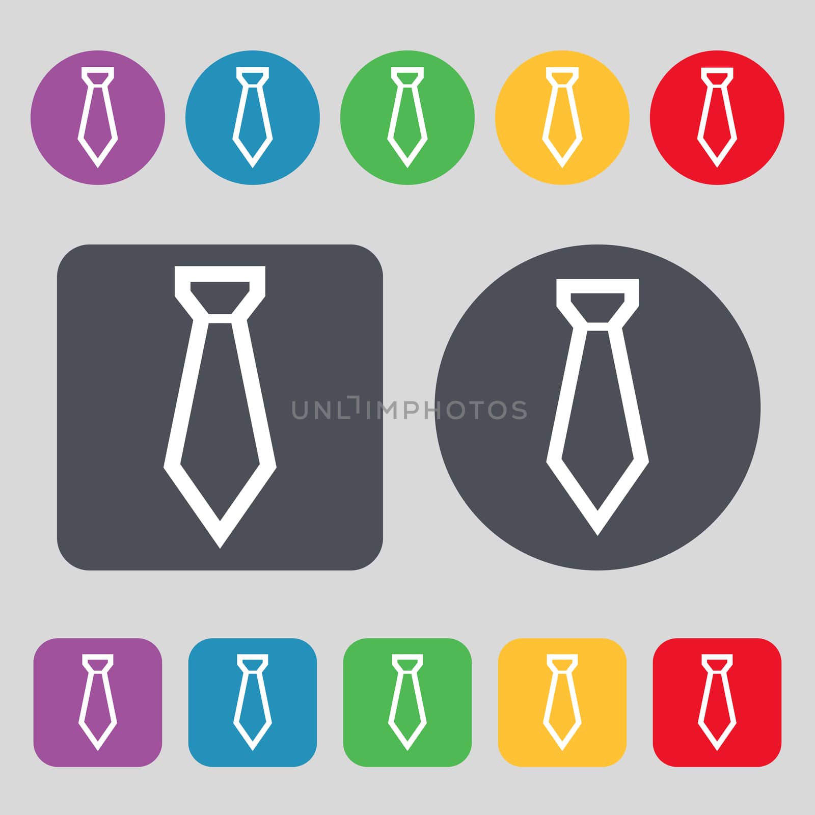 Tie icon sign. A set of 12 colored buttons. Flat design.  by serhii_lohvyniuk