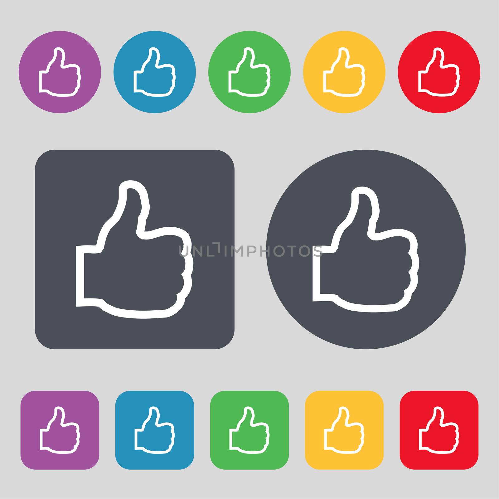 Like icon sign. A set of 12 colored buttons. Flat design.  by serhii_lohvyniuk