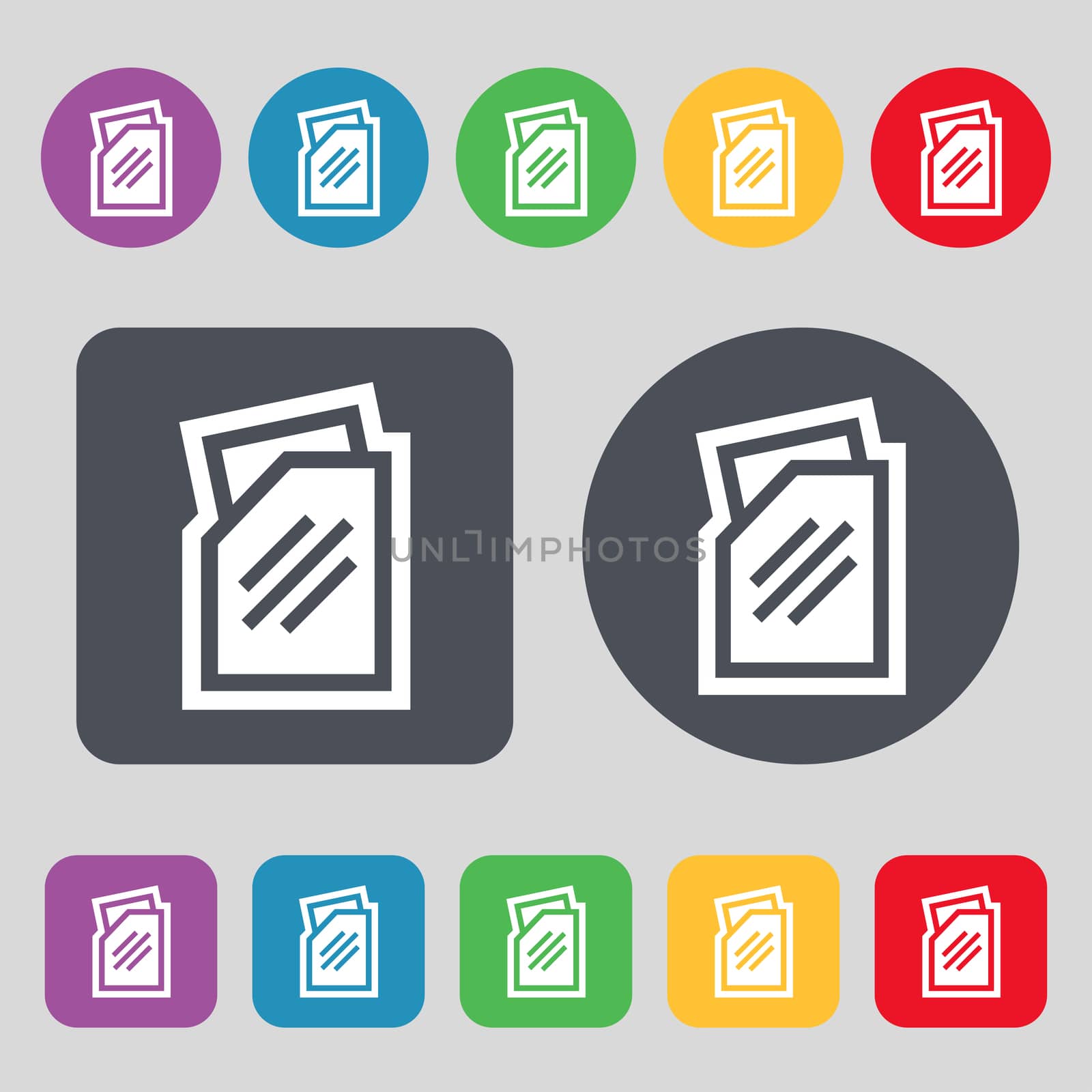 Text file icon sign. A set of 12 colored buttons. Flat design. illustration