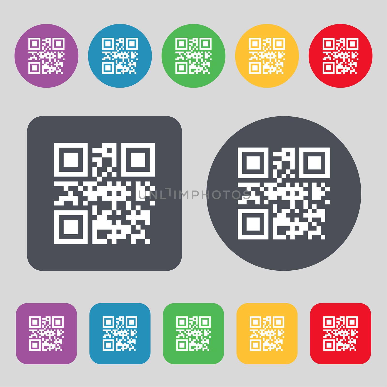 Qr code icon sign. A set of 12 colored buttons. Flat design.  by serhii_lohvyniuk