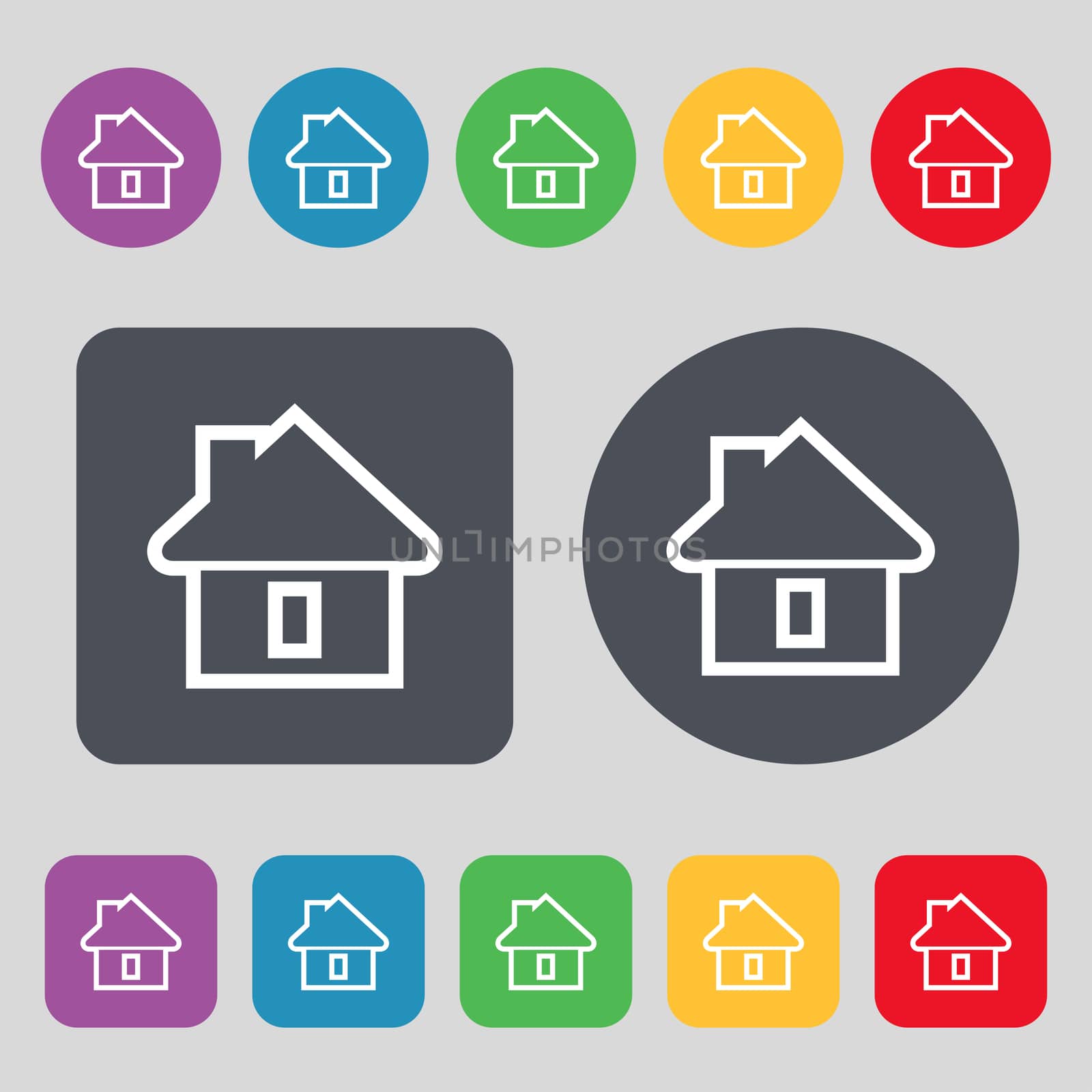 House icon sign. A set of 12 colored buttons. Flat design.  by serhii_lohvyniuk