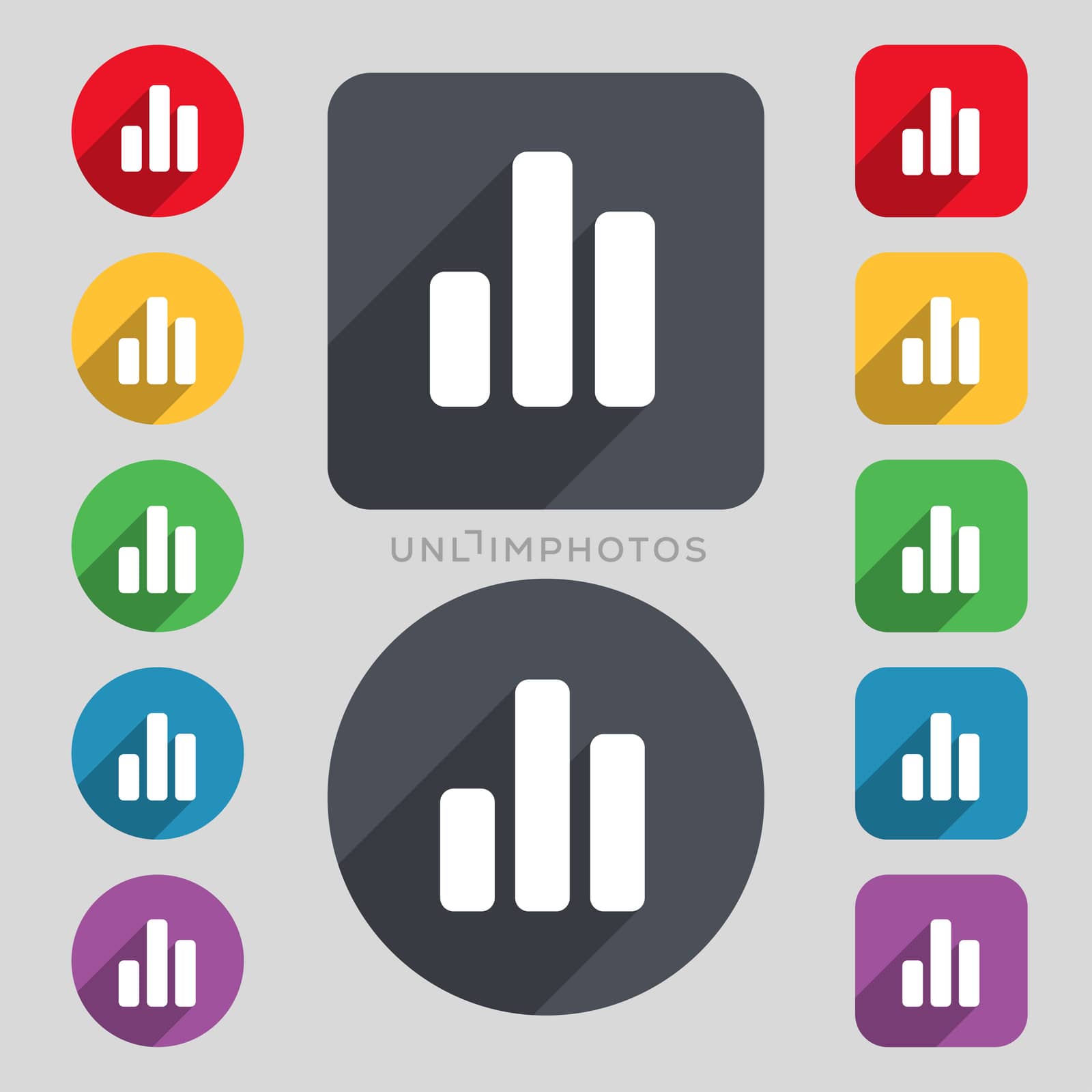 Growth and development concept. graph of Rate icon sign. A set of 12 colored buttons and a long shadow. Flat design. illustration