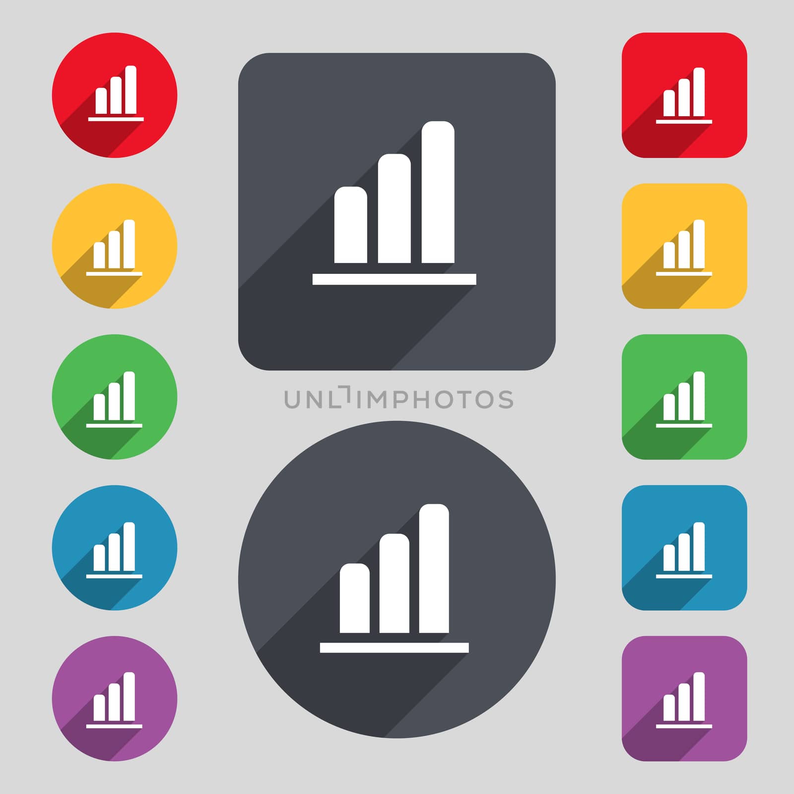 Growth and development concept. graph of Rate icon sign. A set of 12 colored buttons and a long shadow. Flat design. illustration