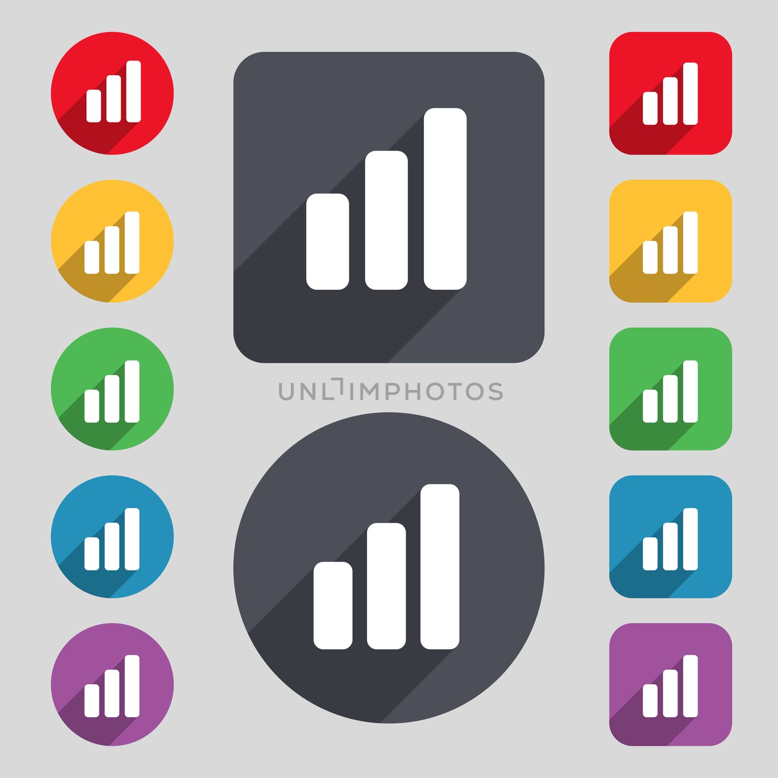 Growth and development concept. graph of Rate icon sign. A set of 12 colored buttons and a long shadow. Flat design.  by serhii_lohvyniuk