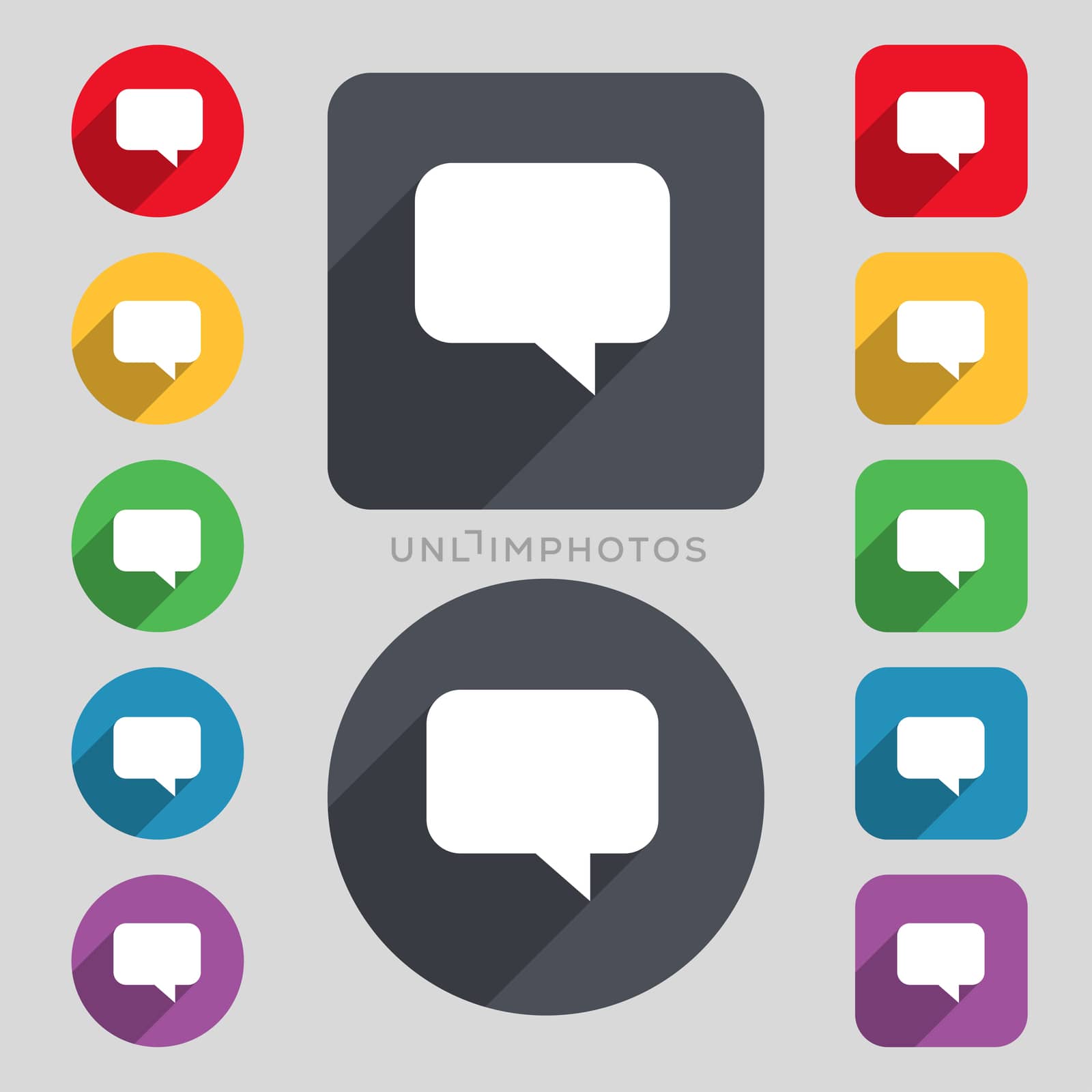 speech bubble, Chat think icon sign. A set of 12 colored buttons and a long shadow. Flat design.  by serhii_lohvyniuk