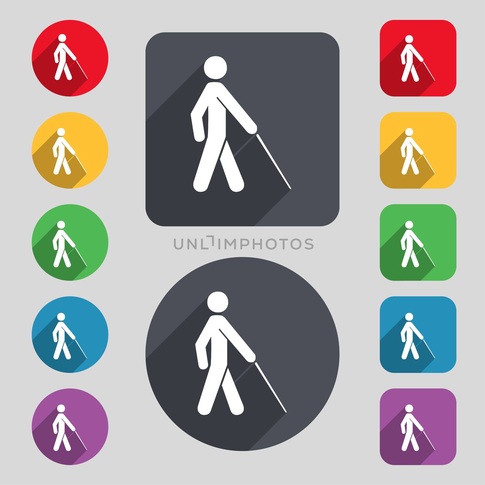 blind icon sign. A set of 12 colored buttons and a long shadow. Flat design. illustration