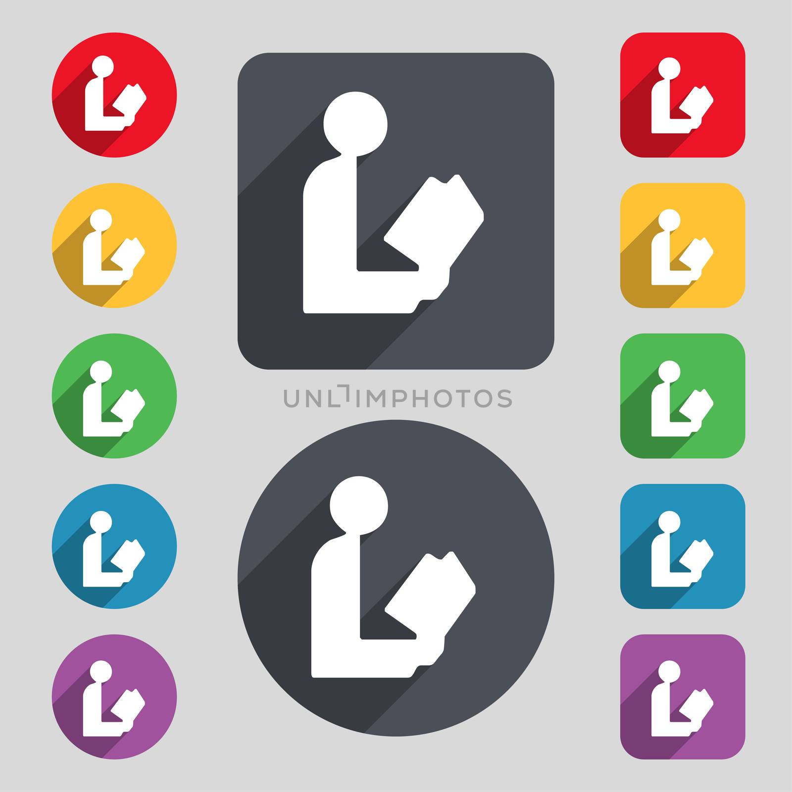 read a book icon sign. A set of 12 colored buttons and a long shadow. Flat design.  by serhii_lohvyniuk