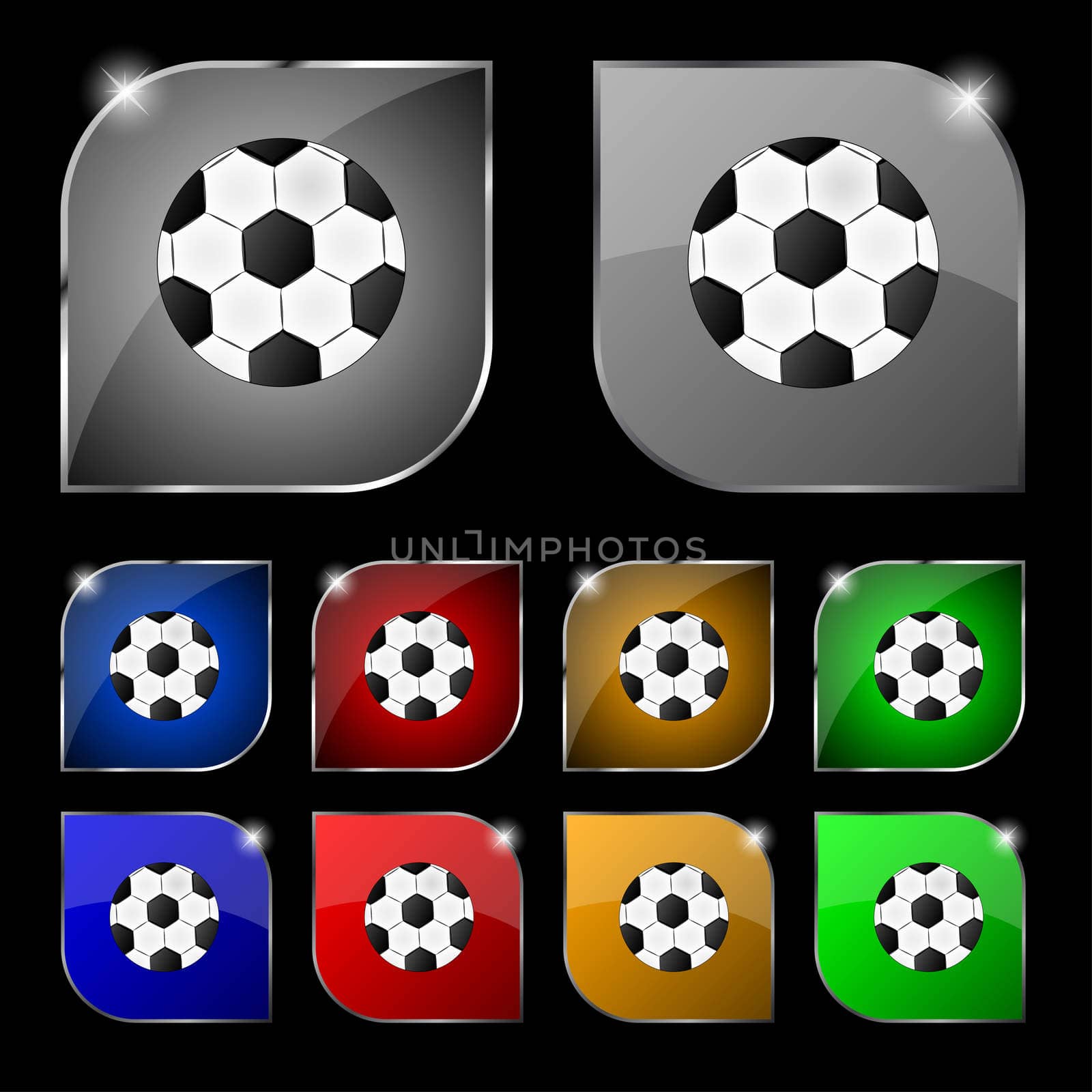 Football ball sign icon. Soccer Sport symbol. Set colourful buttons.  by serhii_lohvyniuk