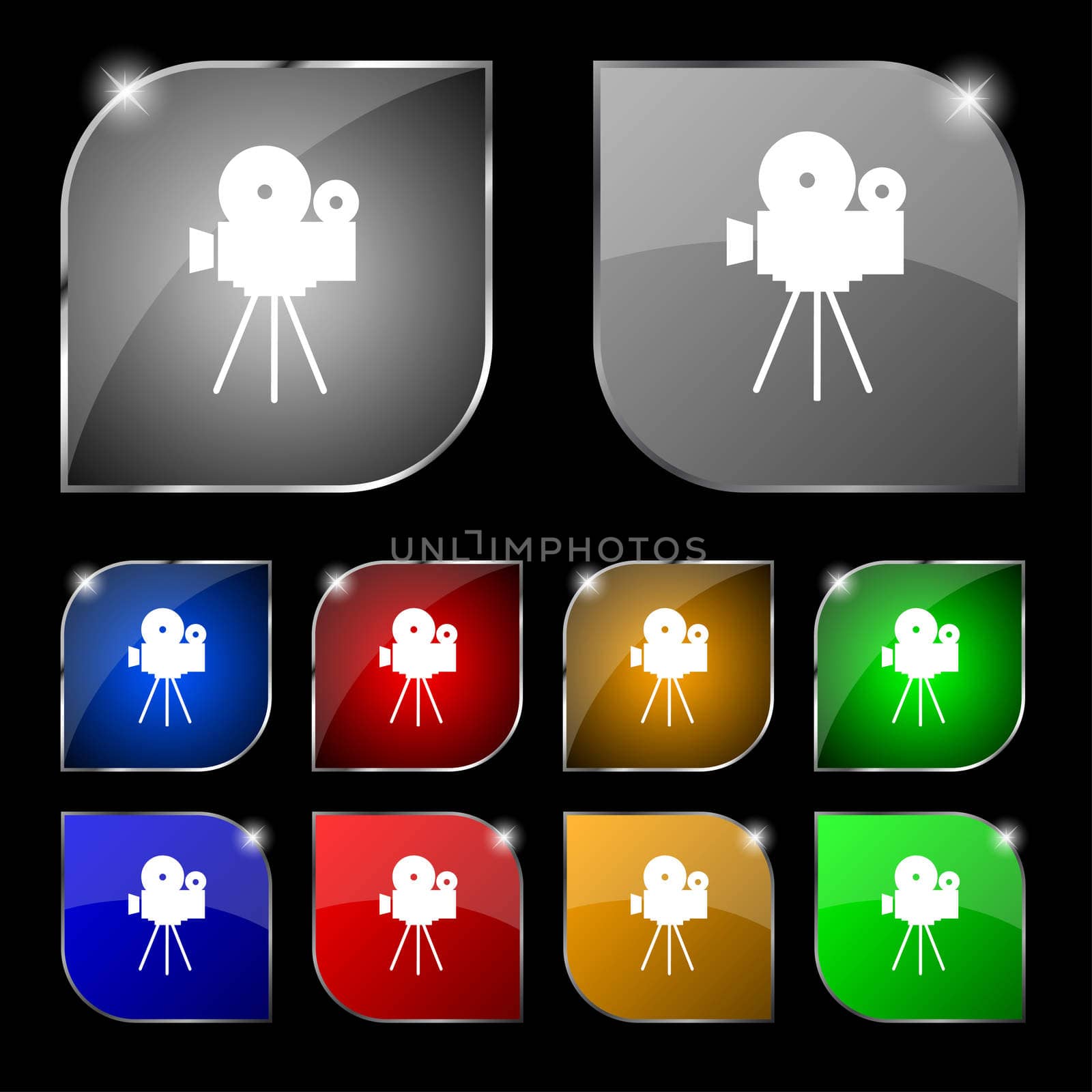 Video camera sign icon.content button. Set colourful buttons.  by serhii_lohvyniuk