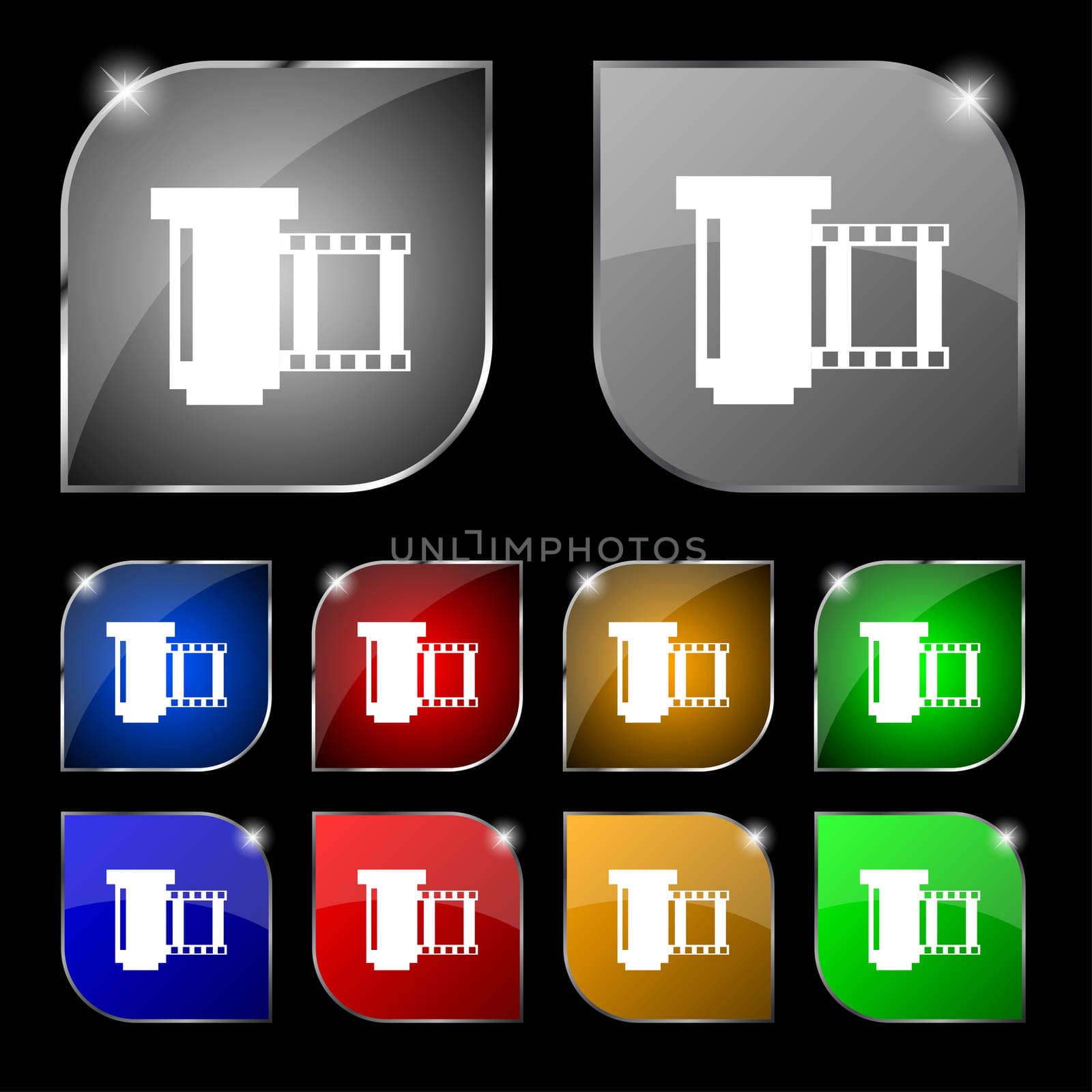 negative films icon symbol. Set of colourful buttons. illustration