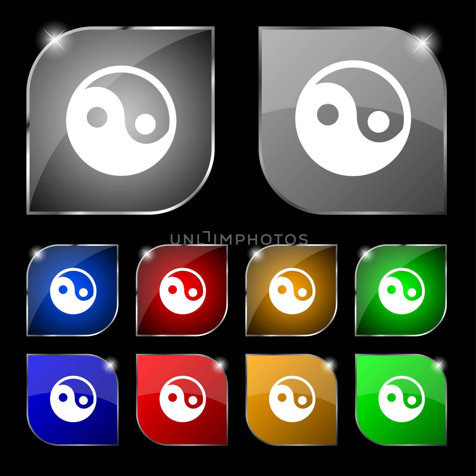 Ying yang icon sign. Set of ten colorful buttons with glare. illustration