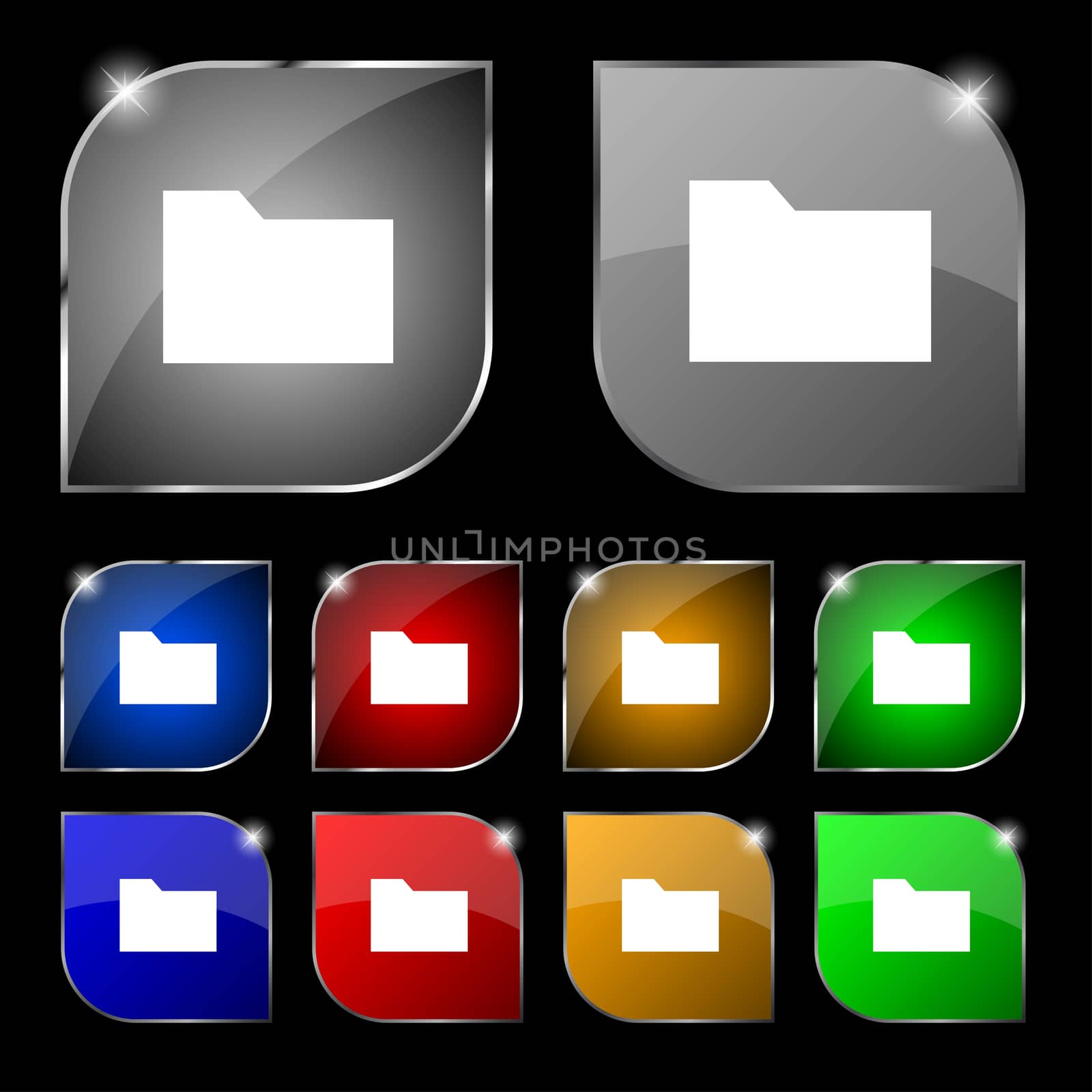 Document folder icon sign. Set of ten colorful buttons with glare.  by serhii_lohvyniuk