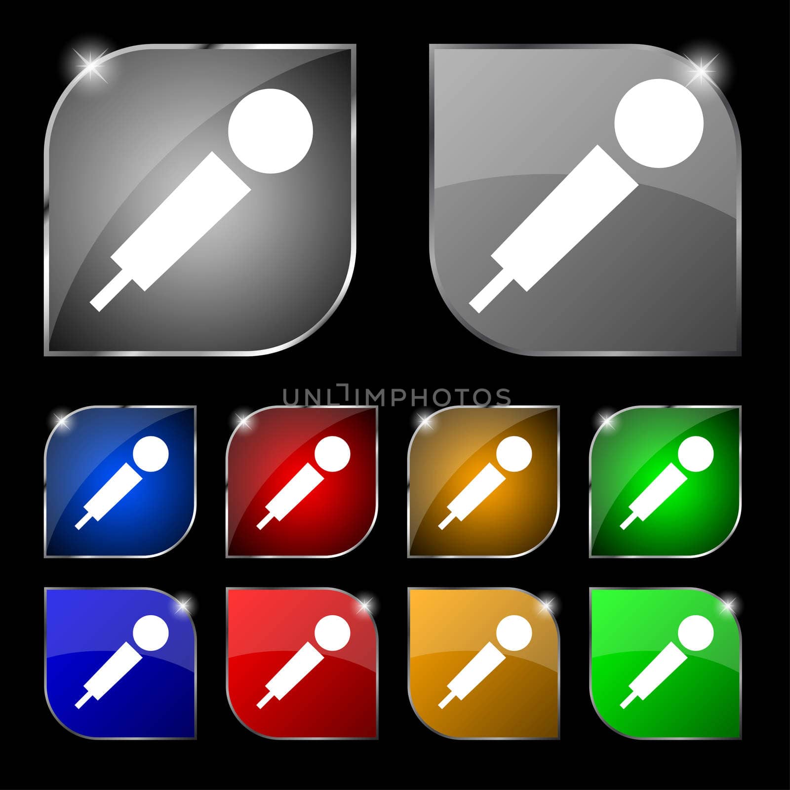 microphone icon sign. Set of ten colorful buttons with glare.  by serhii_lohvyniuk