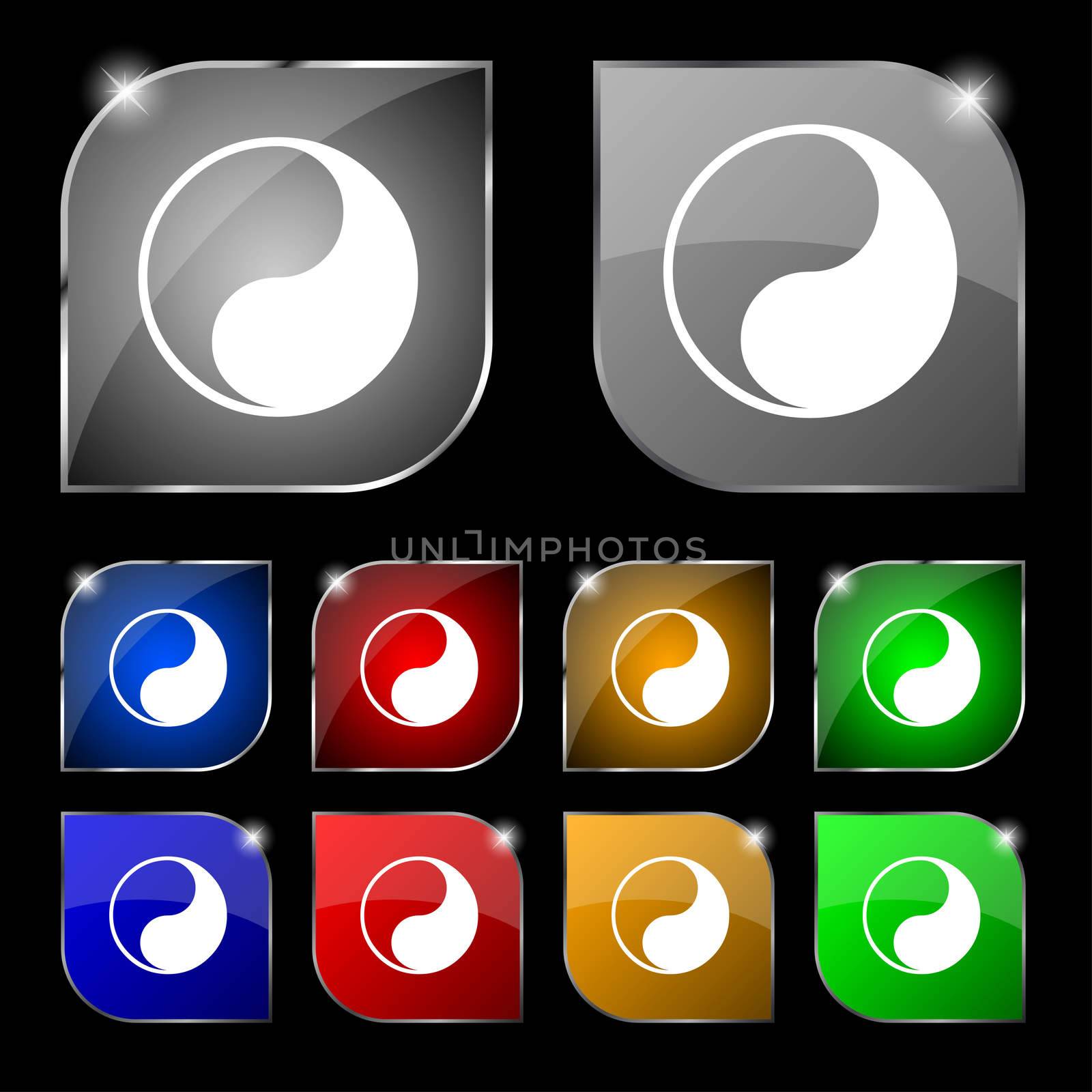 Yin Yang icon sign. Set of ten colorful buttons with glare.  by serhii_lohvyniuk