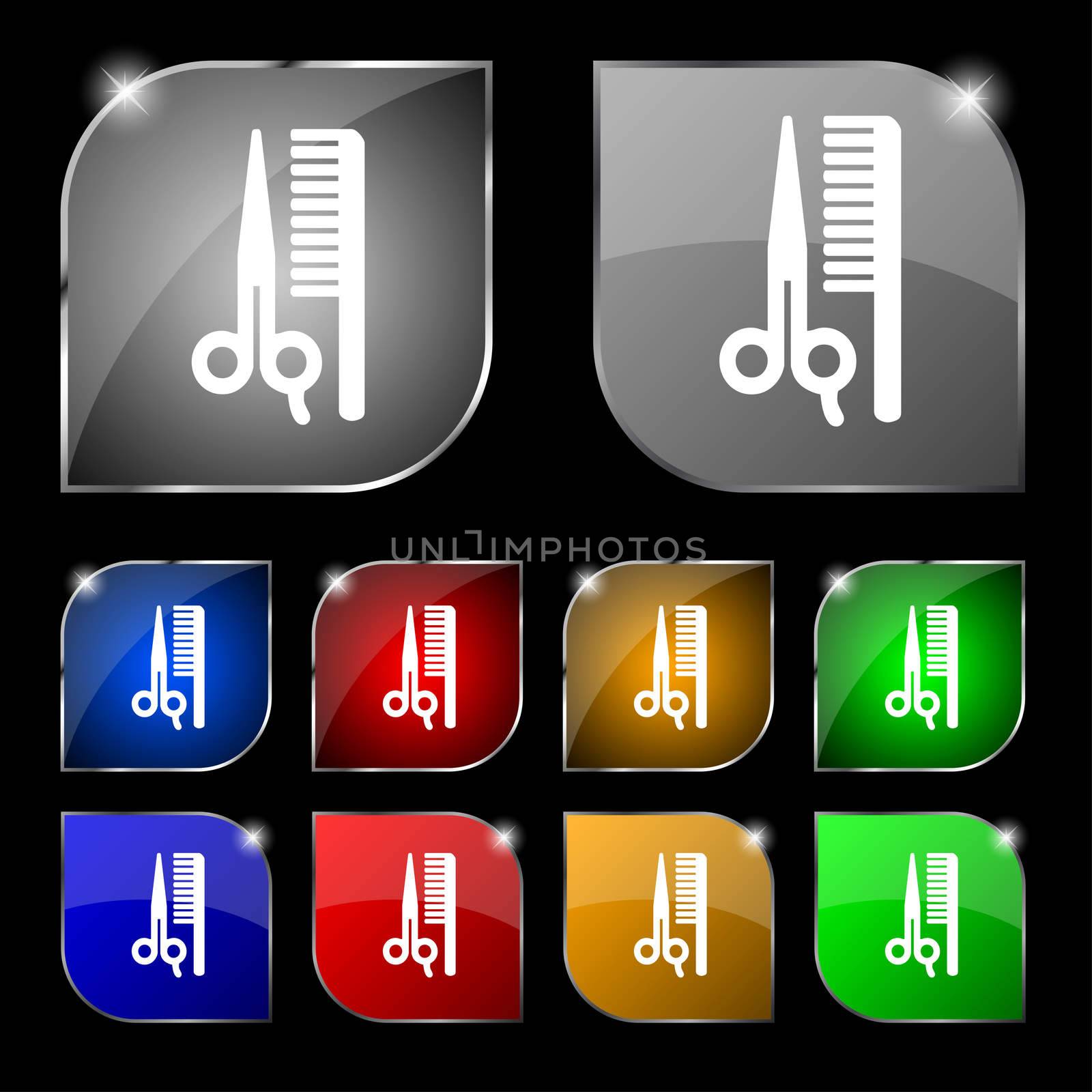 hair icon sign. Set of ten colorful buttons with glare. illustration