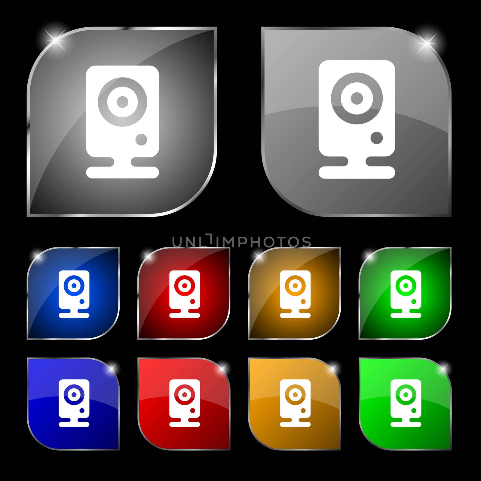 Web cam icon sign. Set of ten colorful buttons with glare.  by serhii_lohvyniuk