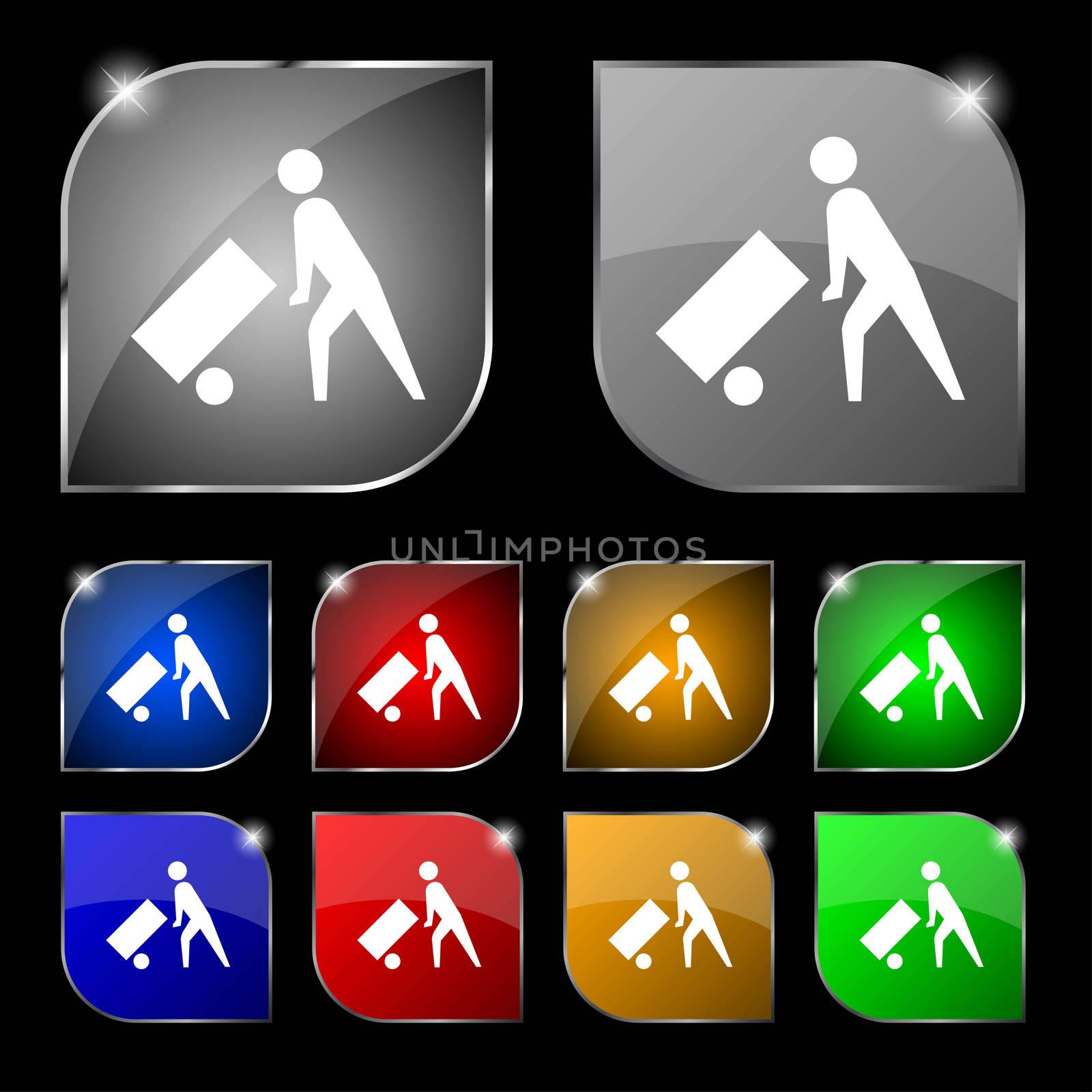 Loader icon sign. Set of ten colorful buttons with glare. illustration