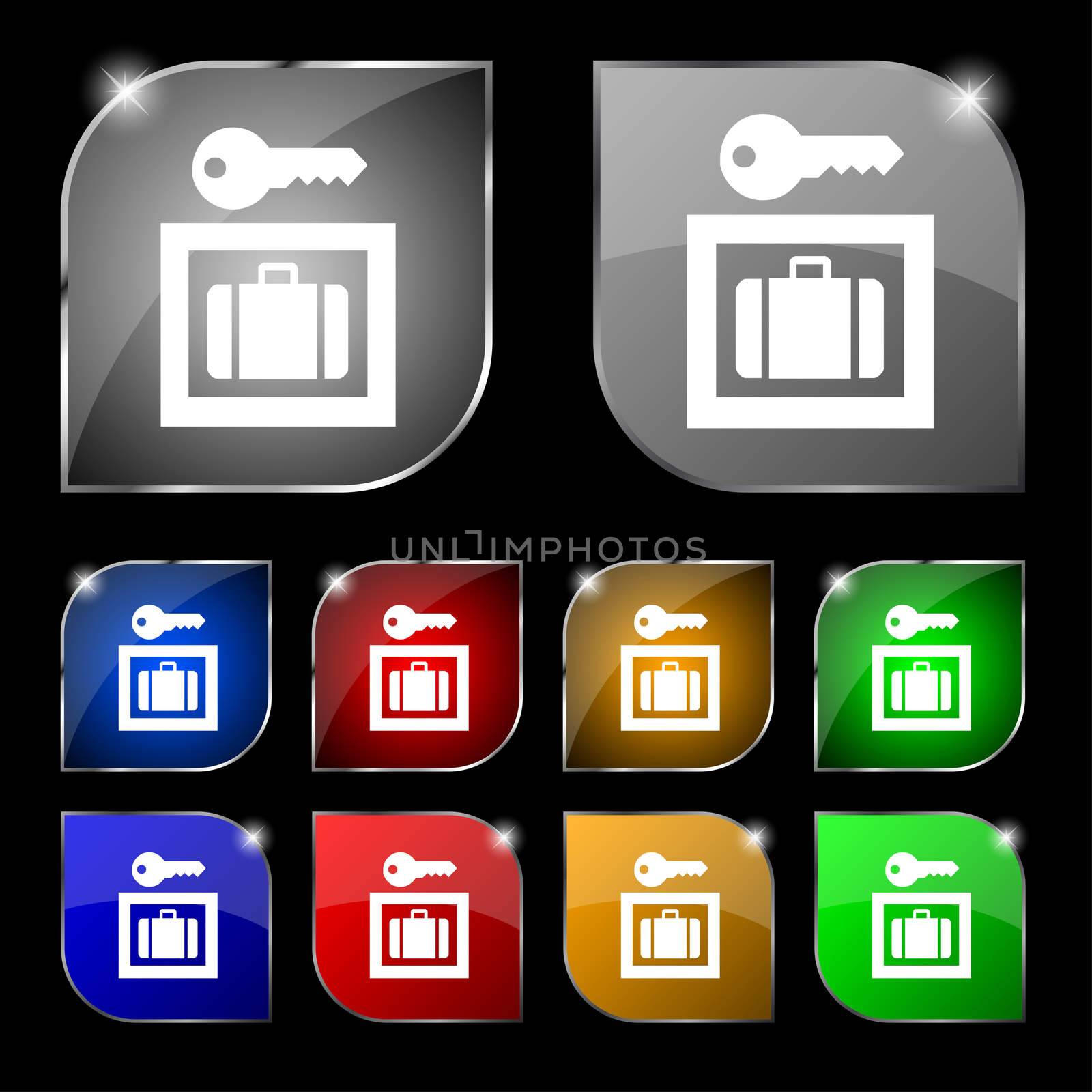Luggage Storage icon sign. Set of ten colorful buttons with glare. illustration