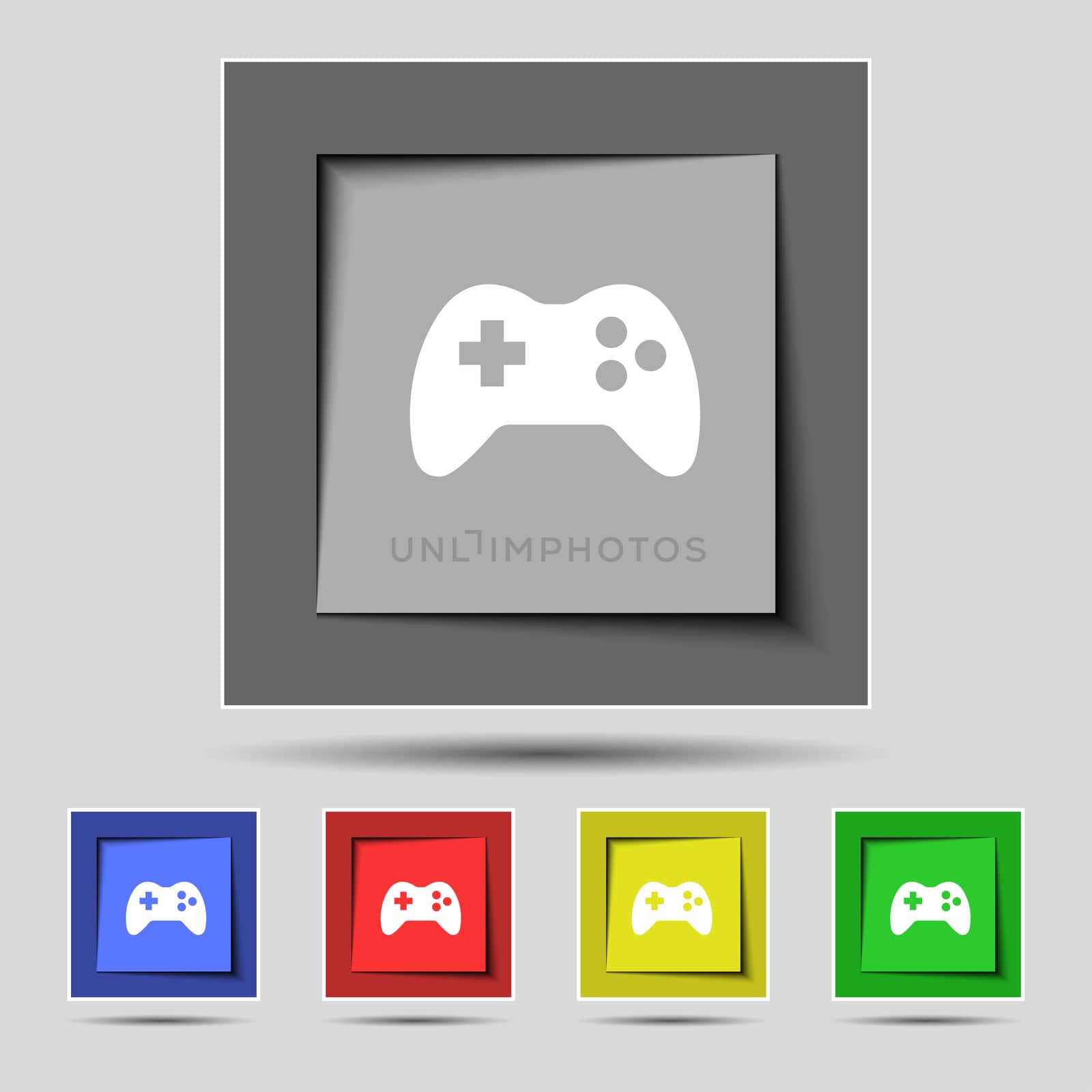 Joystick sign icon. Video game symbol. Set colourful buttons. illustration