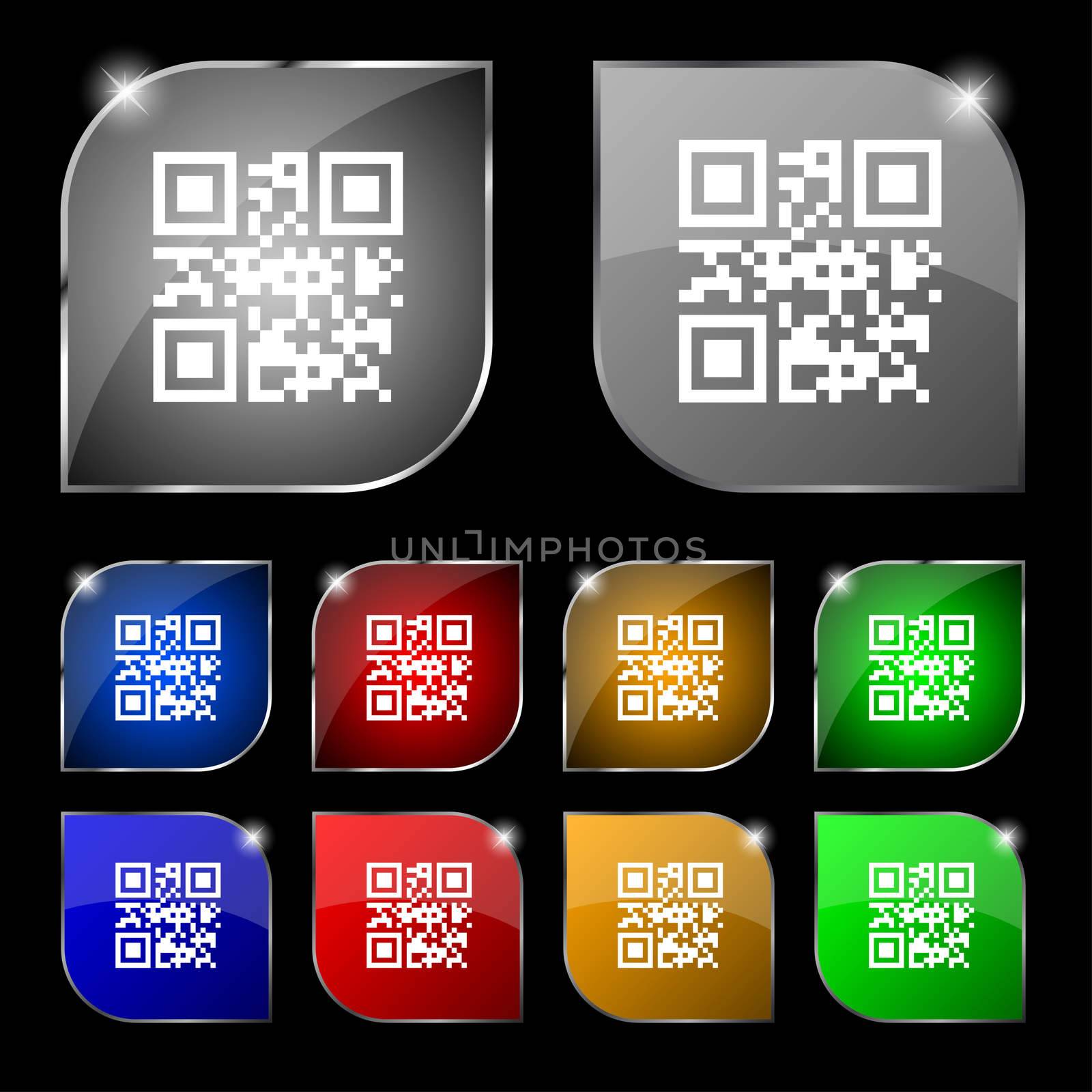 Qr code icon sign. Set of ten colorful buttons with glare. illustration