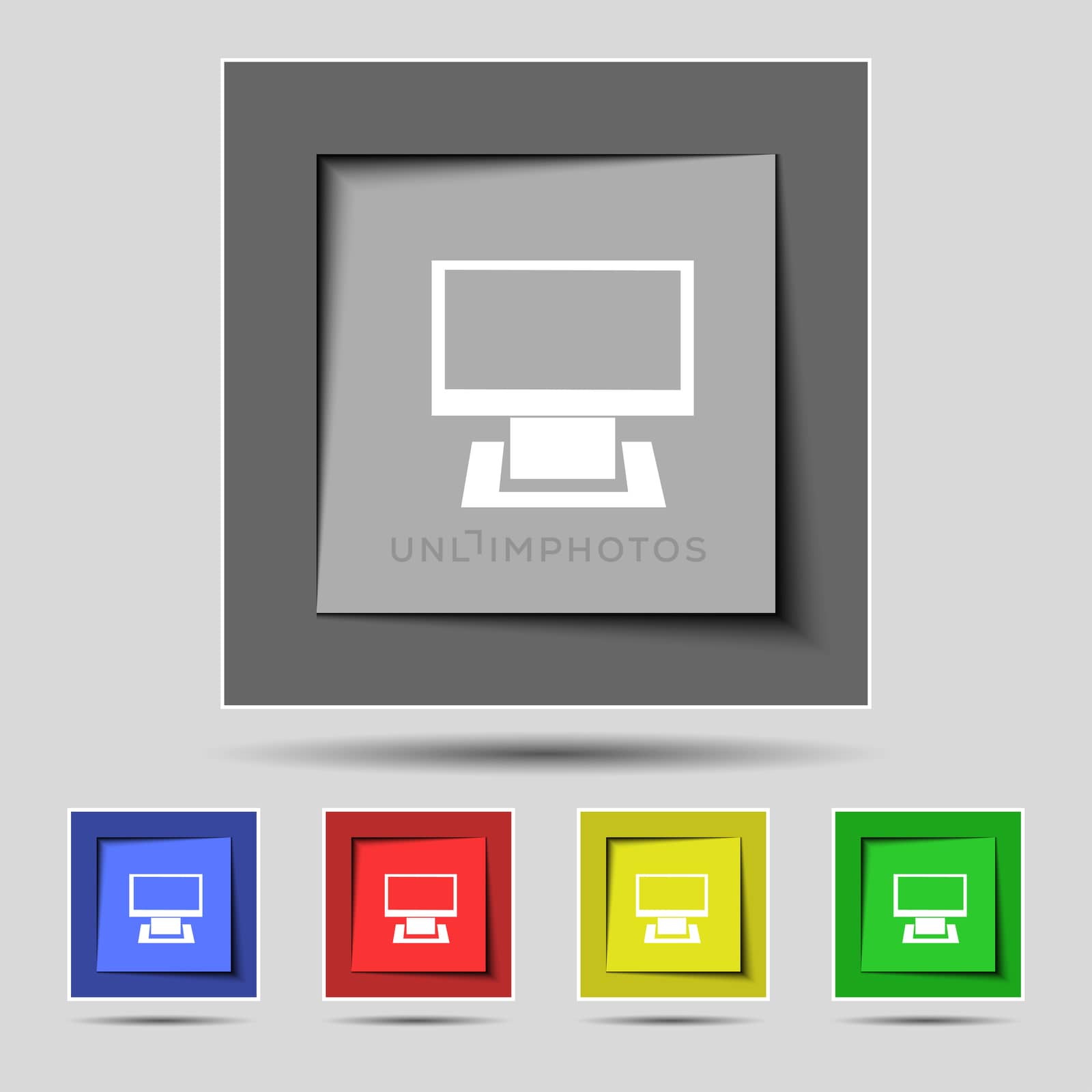 Computer widescreen monitor sign icon. Set colourful buttons. Modern UI website navigation. 