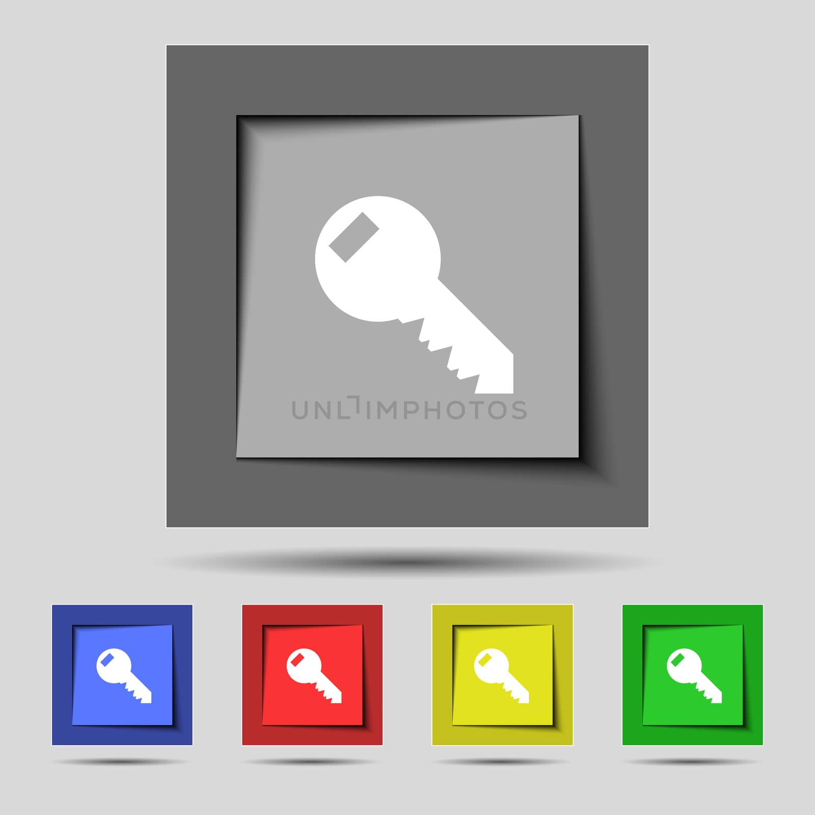 Key sign icon. Unlock tool symbol. Set of colored buttons. illustration