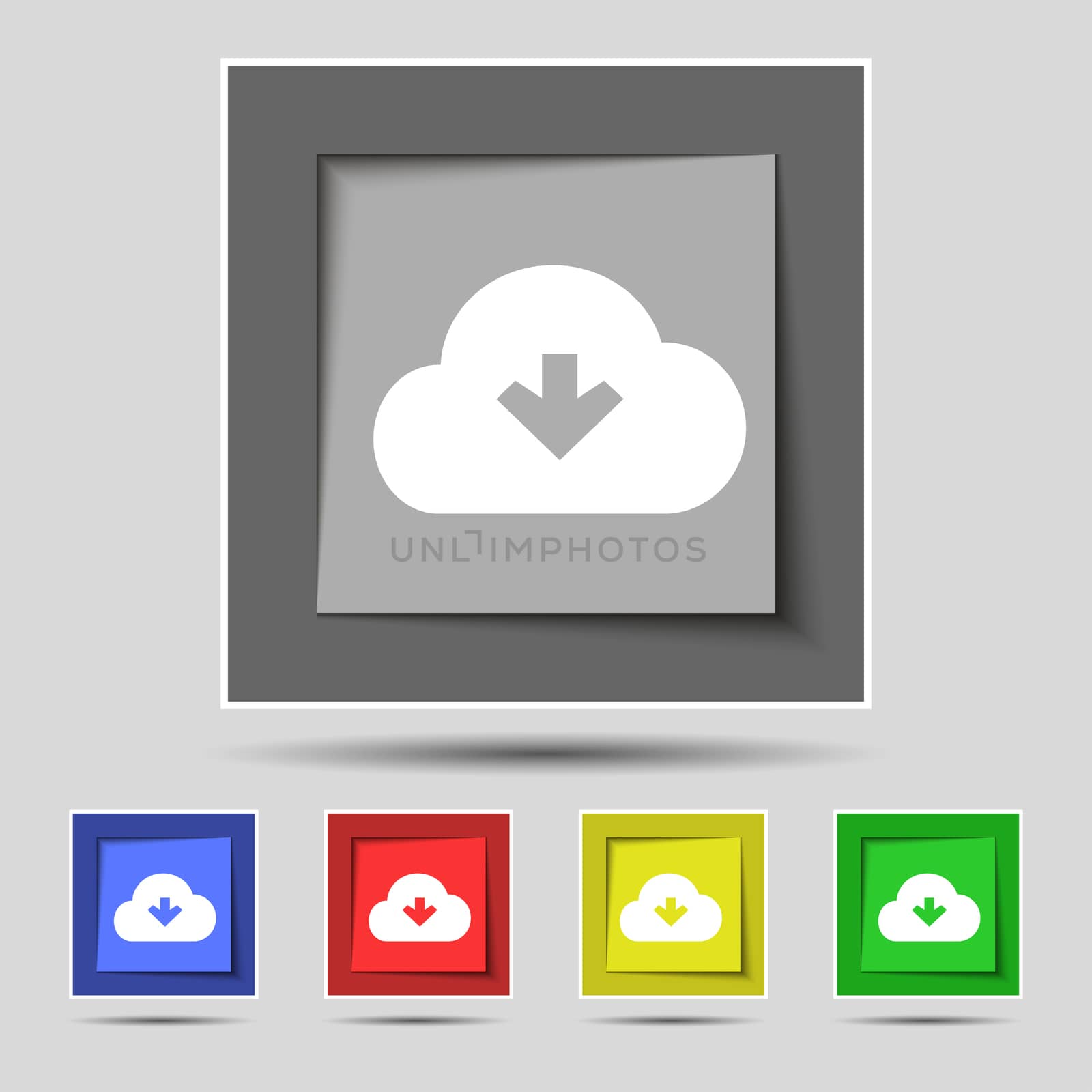 Download from cloud icon sign on the original five colored buttons.  by serhii_lohvyniuk