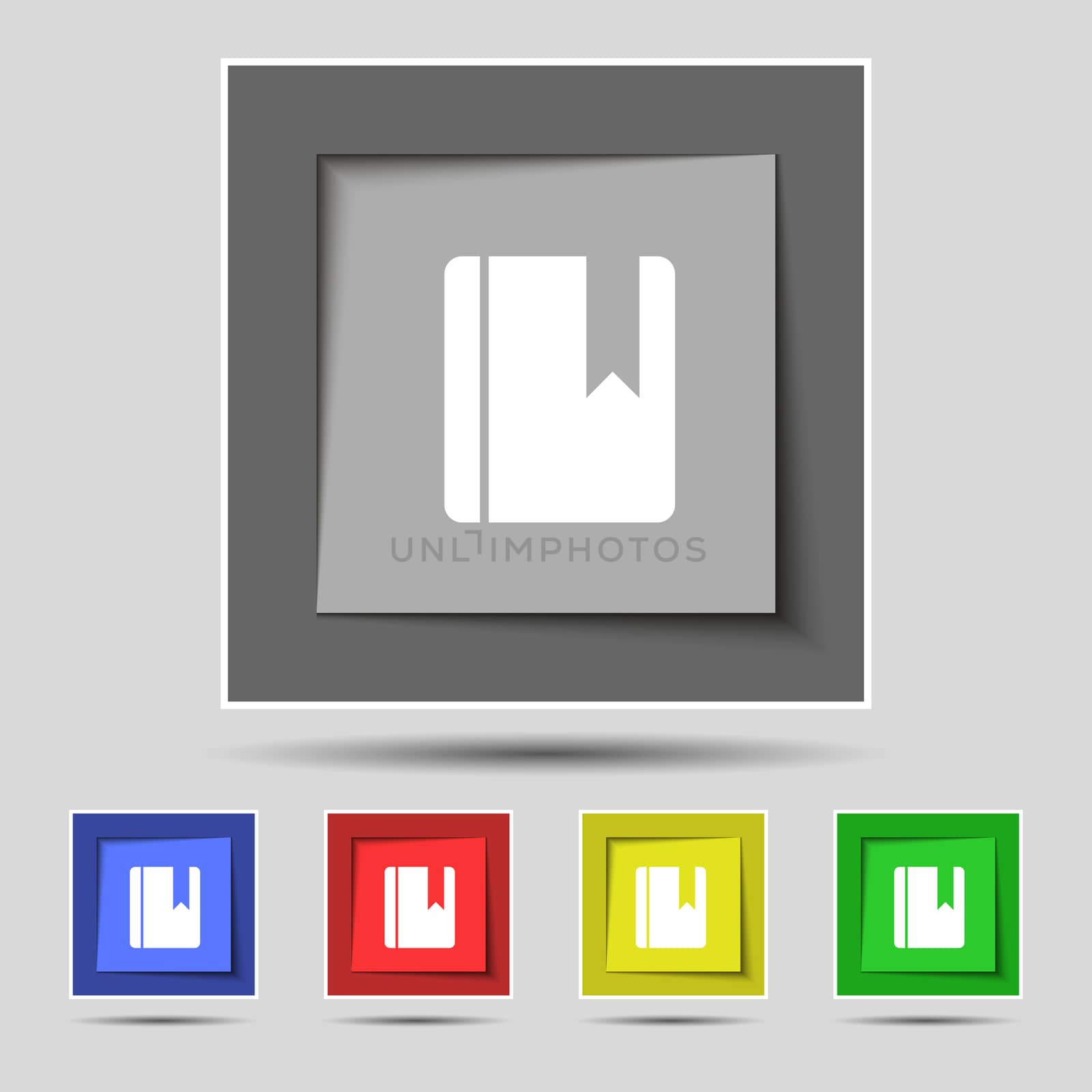 book bookmark icon sign on the original five colored buttons. illustration