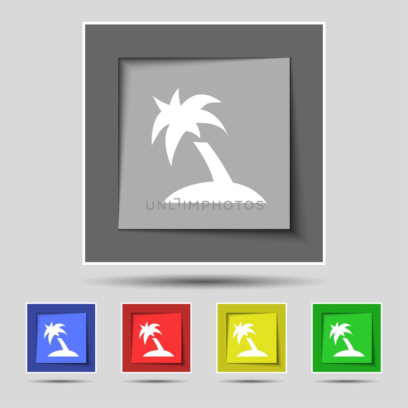 Palm Tree, Travel trip icon sign on the original five colored buttons. illustration