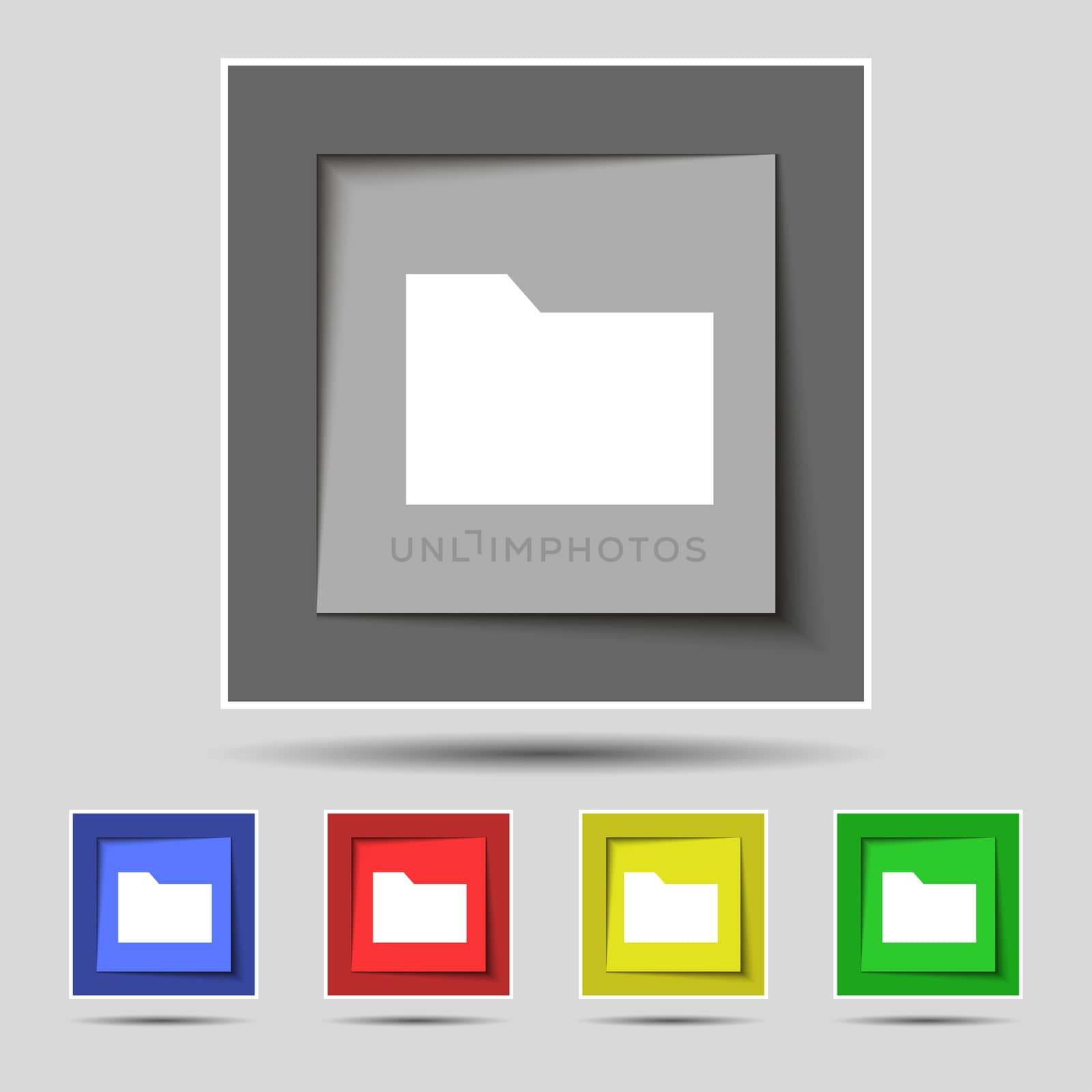 Document folder icon sign on the original five colored buttons. illustration