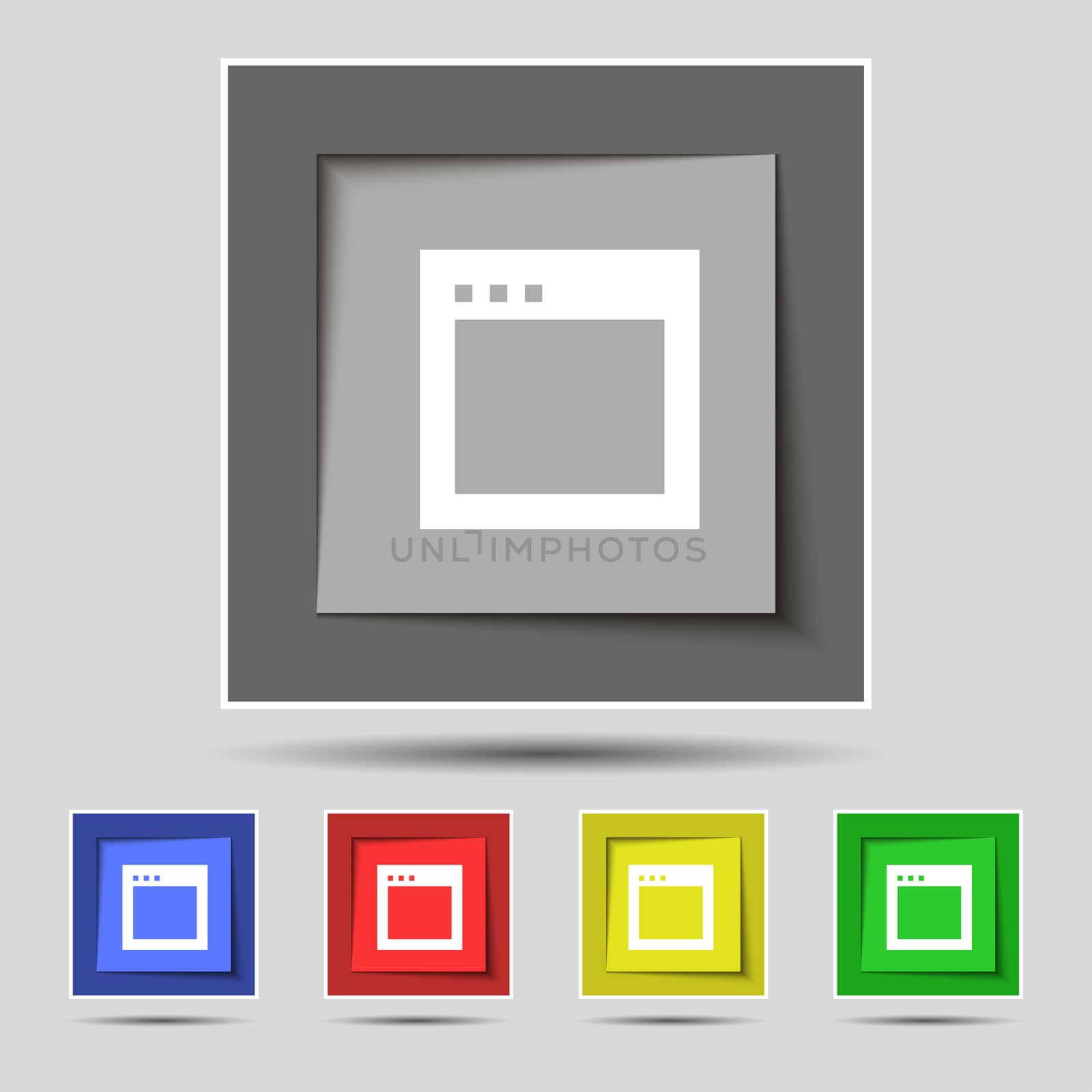 Simple Browser window icon sign on the original five colored buttons. illustration