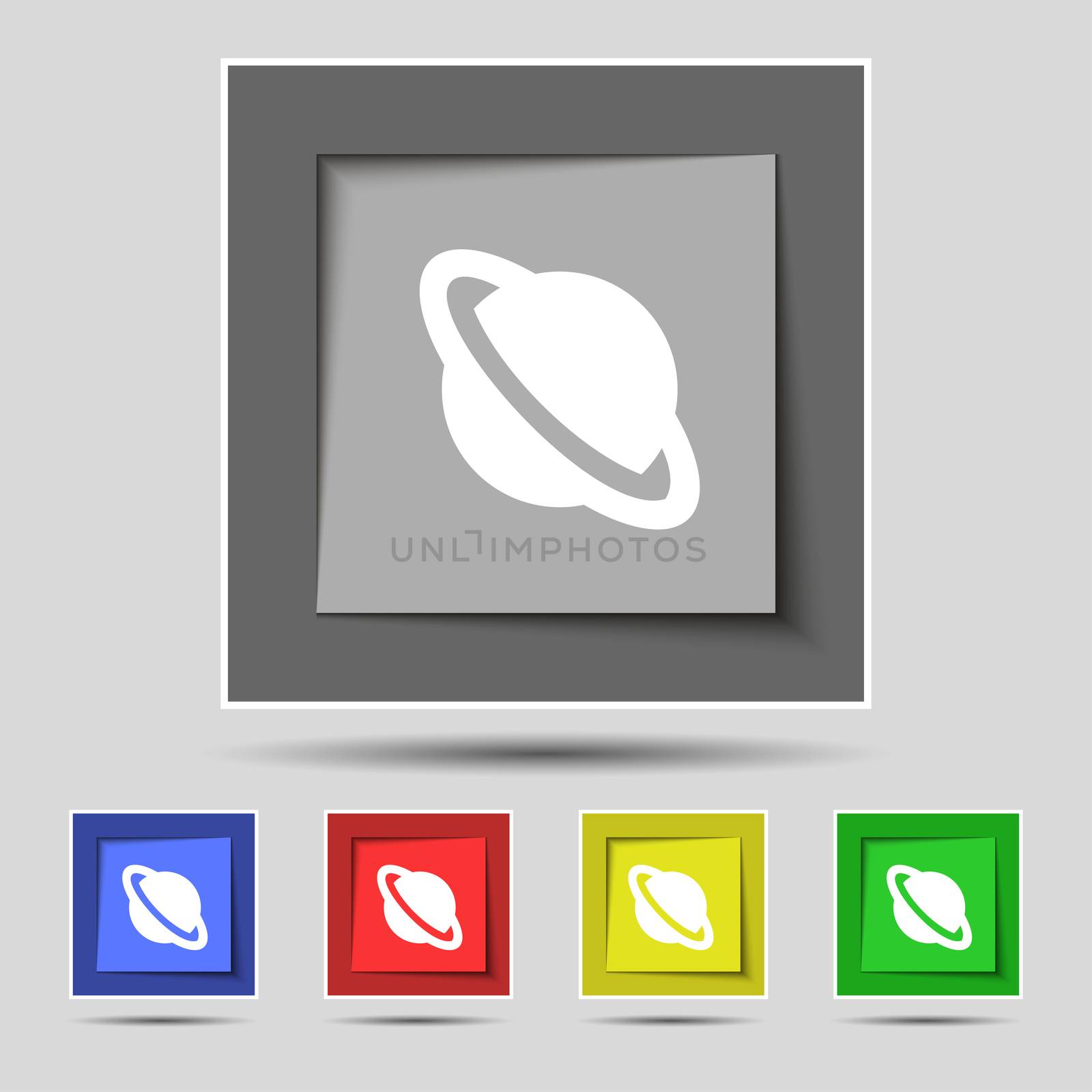 Jupiter planet icon sign on the original five colored buttons. illustration
