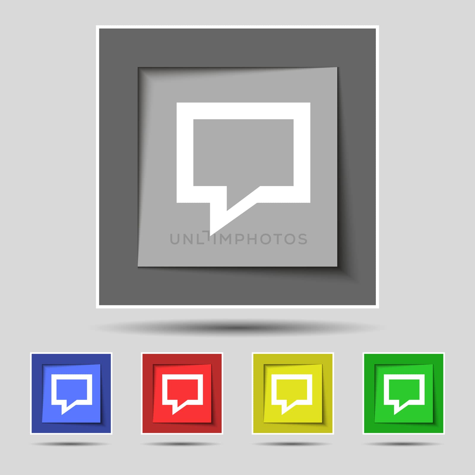 Speech bubble, Think cloud icon sign on the original five colored buttons.  by serhii_lohvyniuk