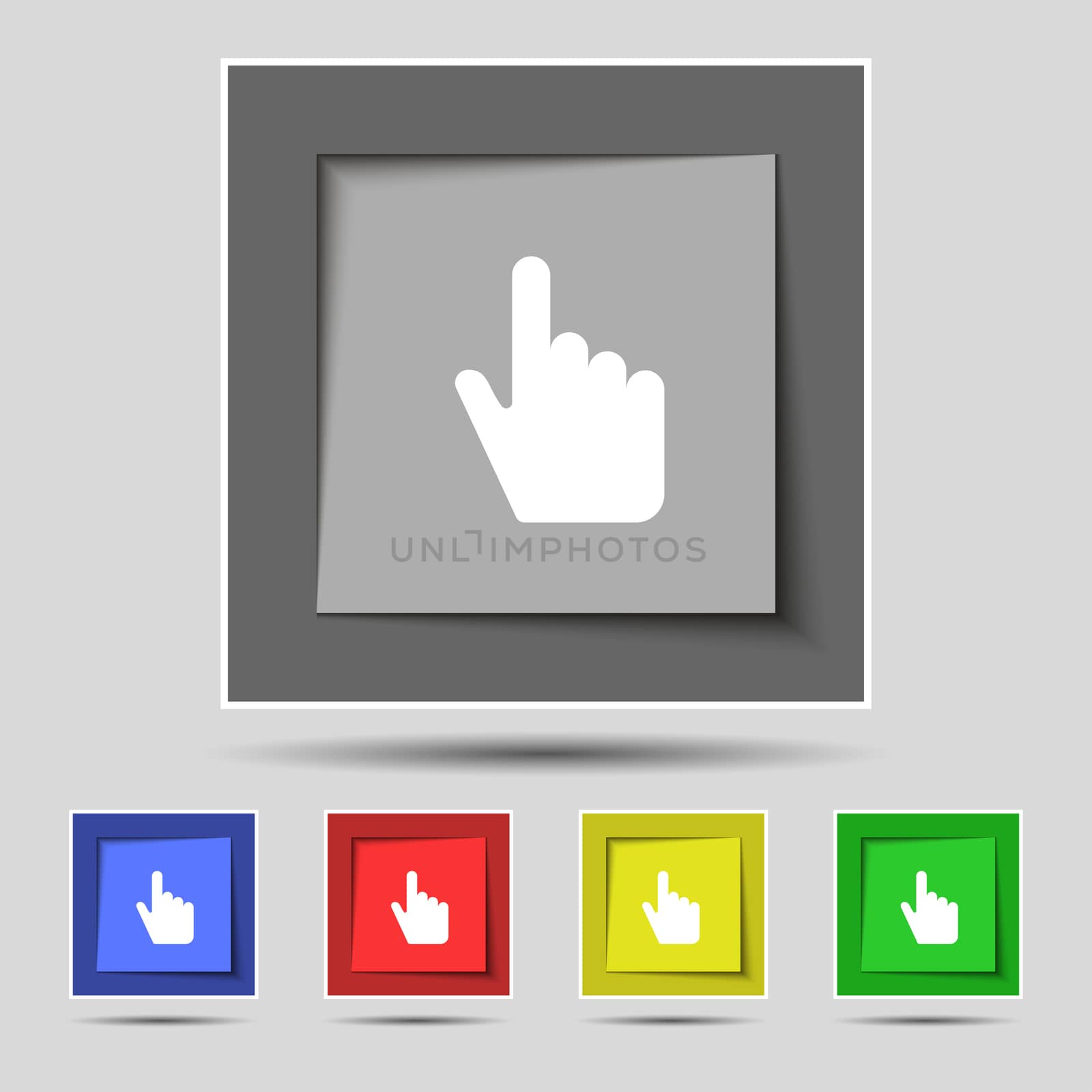 cursor icon sign on original five colored buttons.  by serhii_lohvyniuk