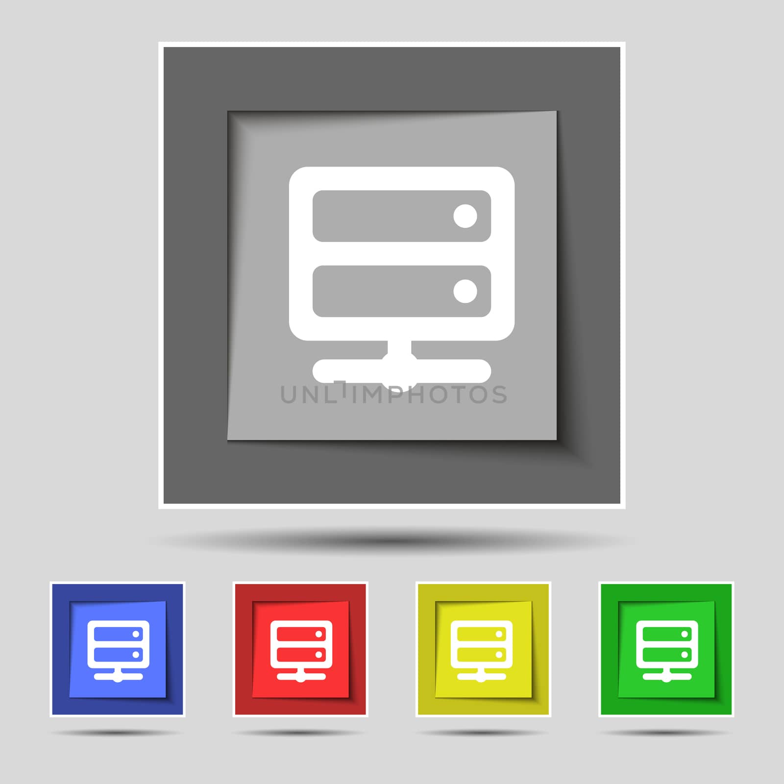 Server icon sign on original five colored buttons. illustration