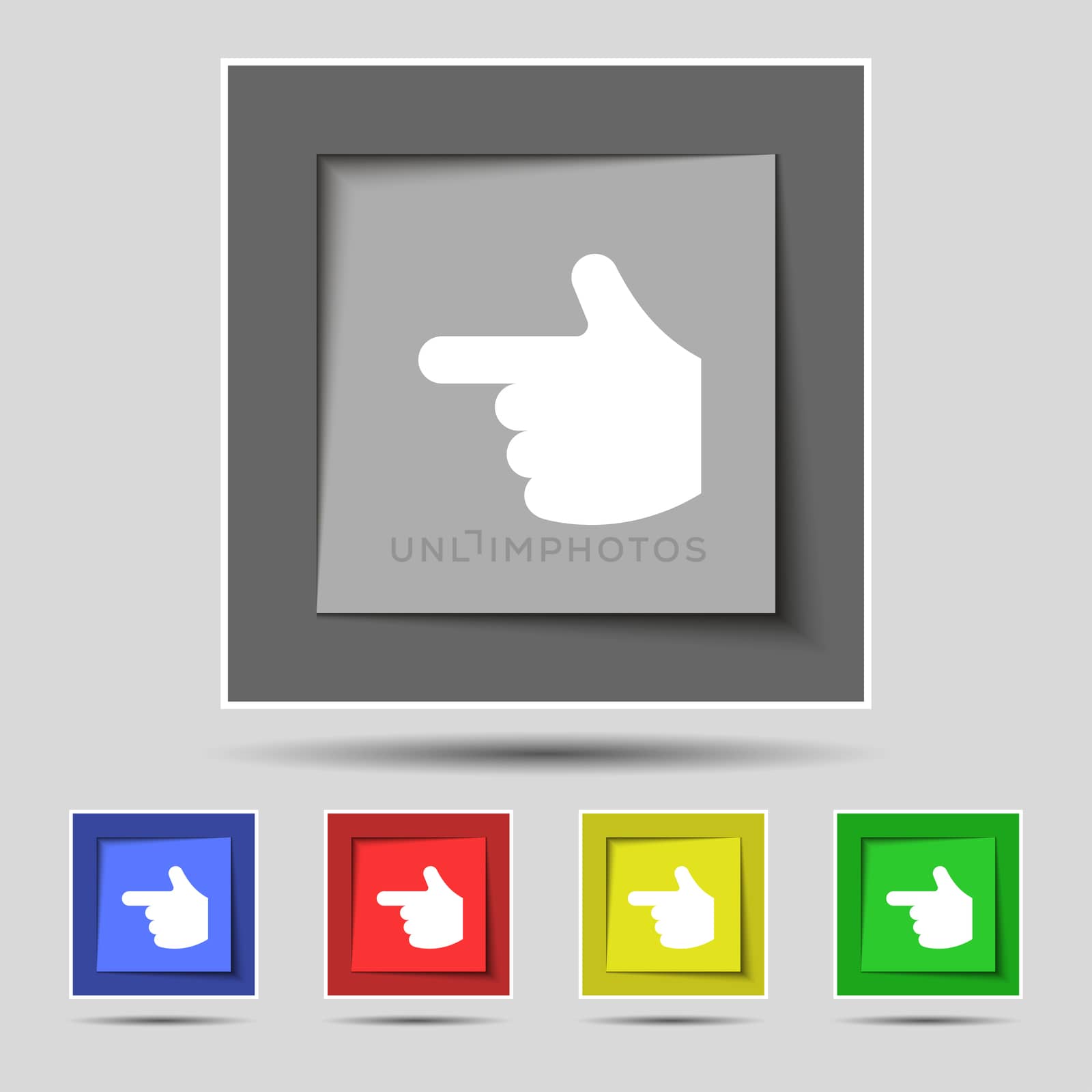 pointing hand icon sign on the original five colored buttons.  by serhii_lohvyniuk