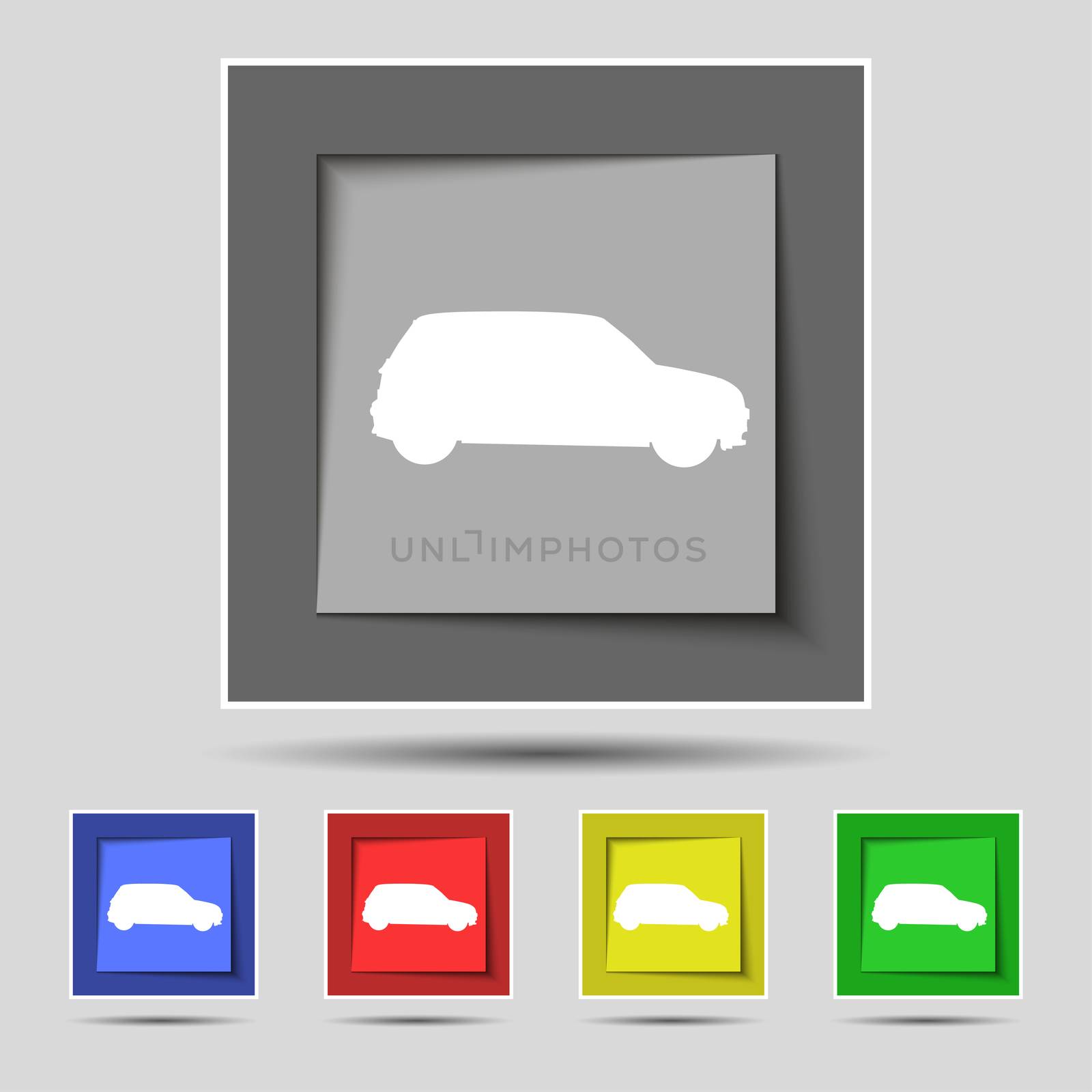 Jeep icon sign on original five colored buttons.  by serhii_lohvyniuk