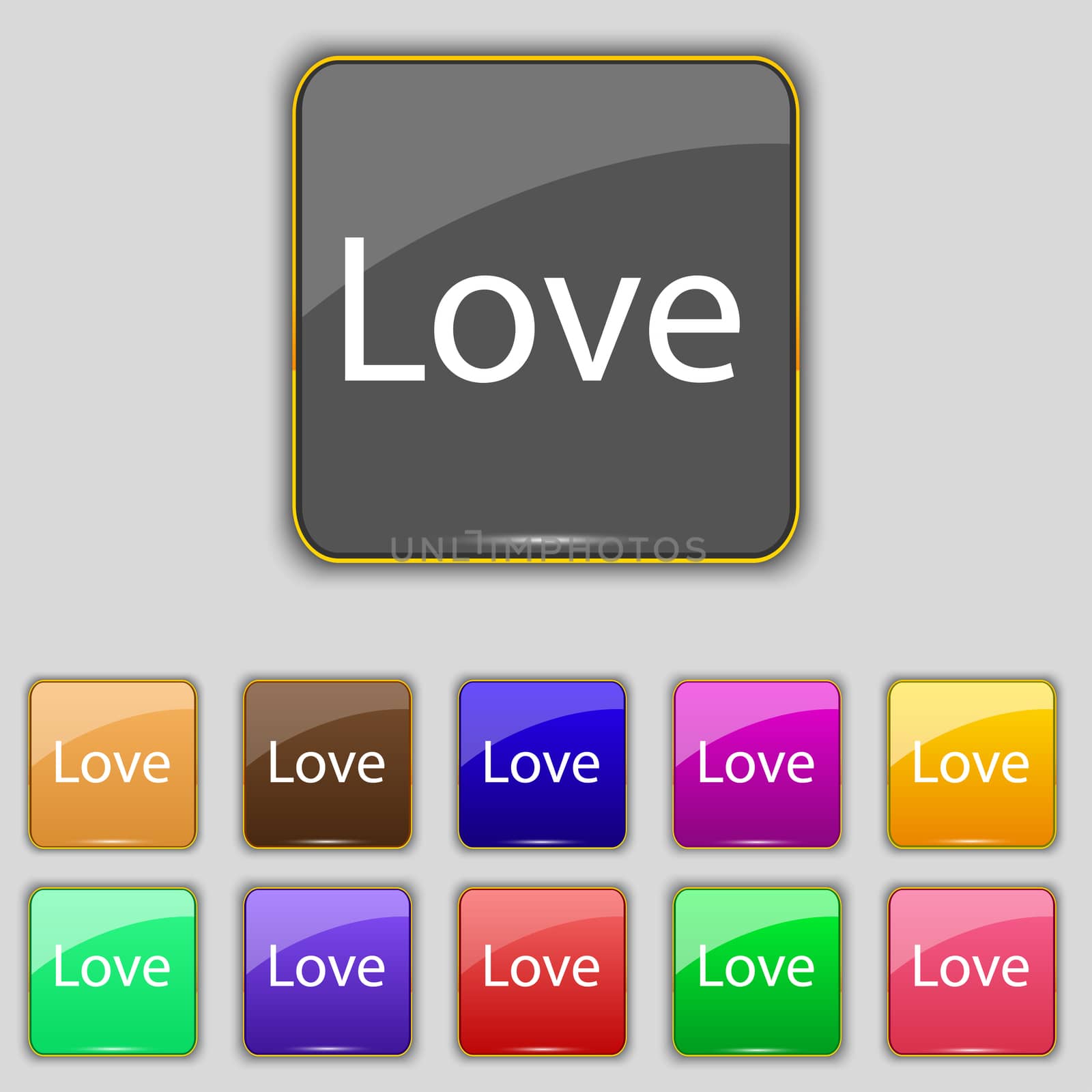 Love you sign icon. Valentines day symbol. Set of colored buttons. illustration