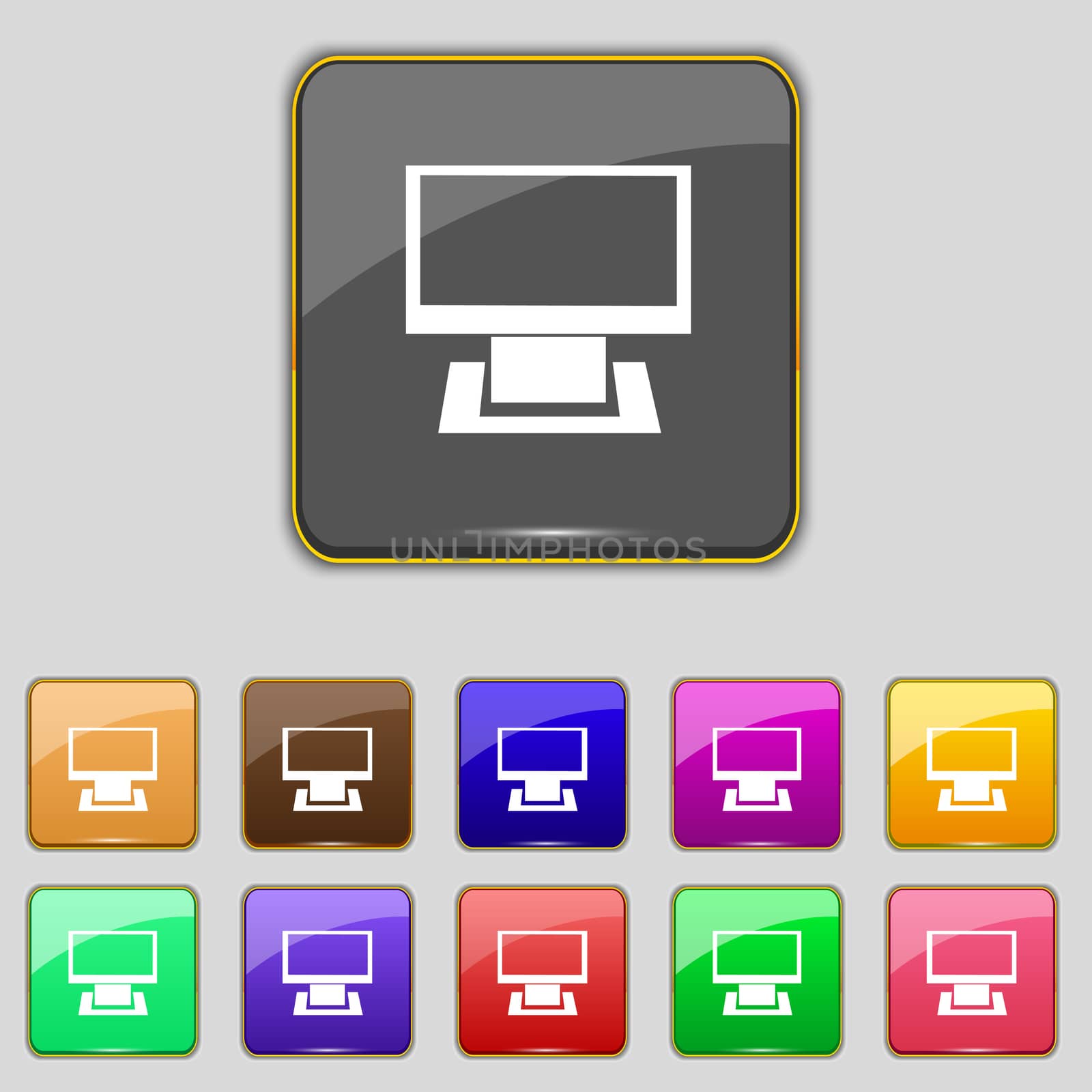 Computer widescreen monitor sign icon. Set colourful buttons. Modern UI website navigation. 