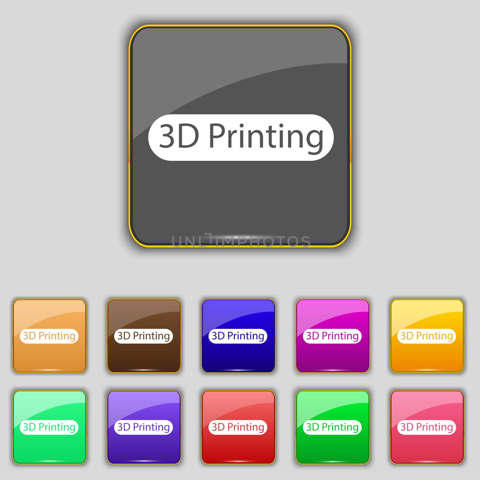 3D Print sign icon. 3d-Printing symbol. Set of colored buttons. illustration