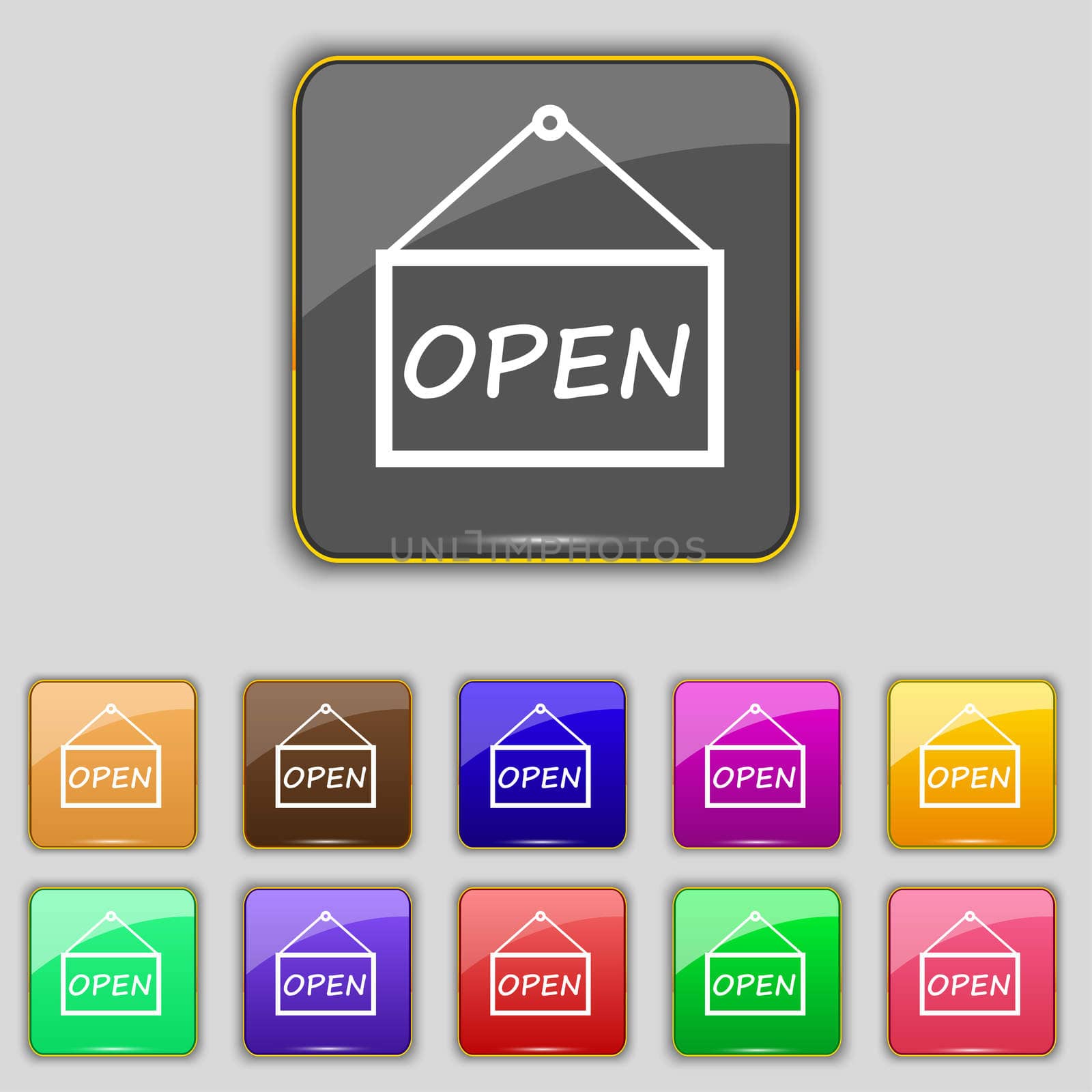 open icon sign. Set with eleven colored buttons for your site.  by serhii_lohvyniuk
