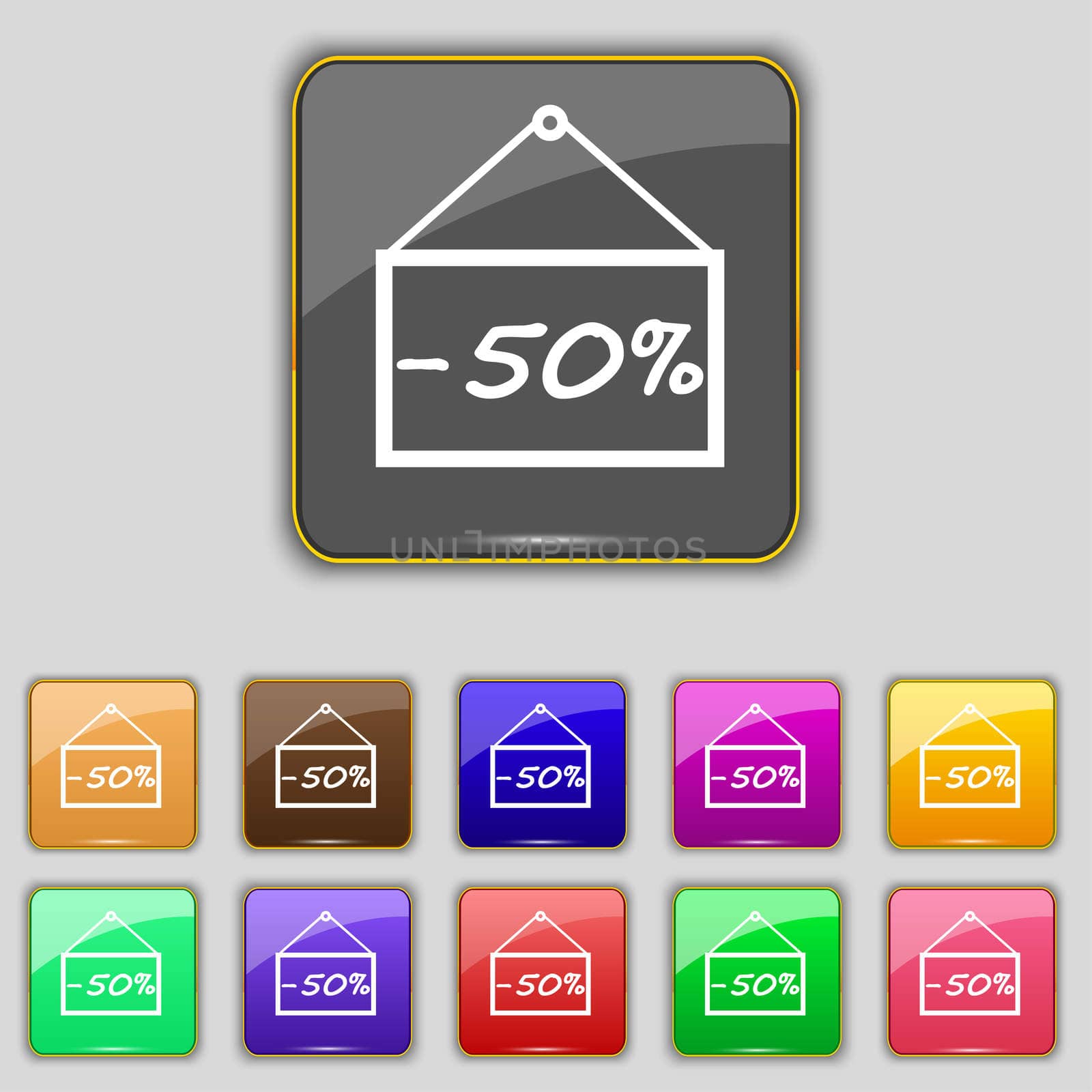 50 discount icon sign. Set with eleven colored buttons for your site. 
