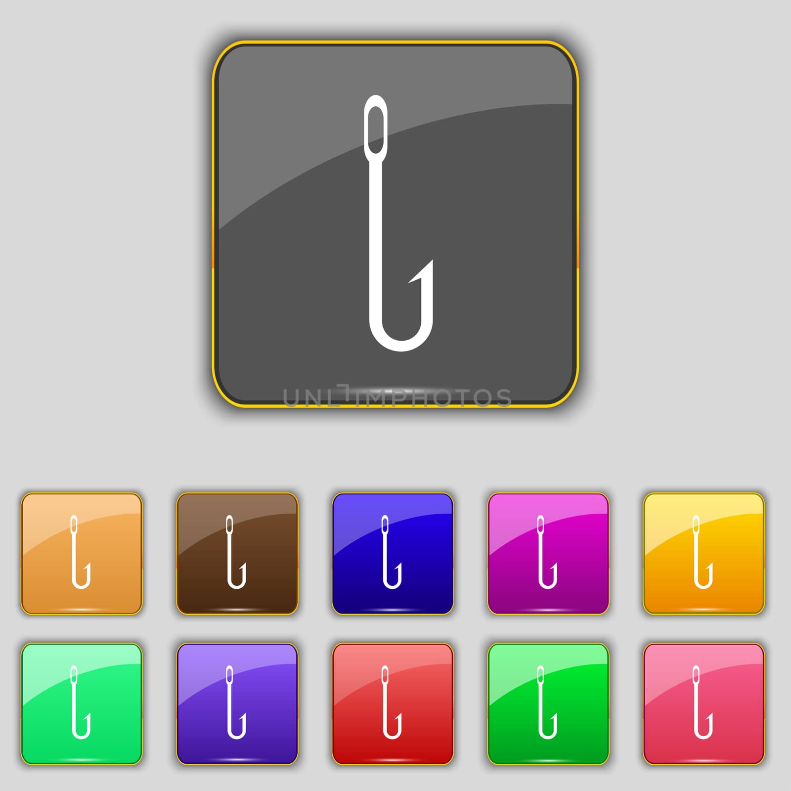 Fishing hook icon sign. Set with eleven colored buttons for your site.  by serhii_lohvyniuk