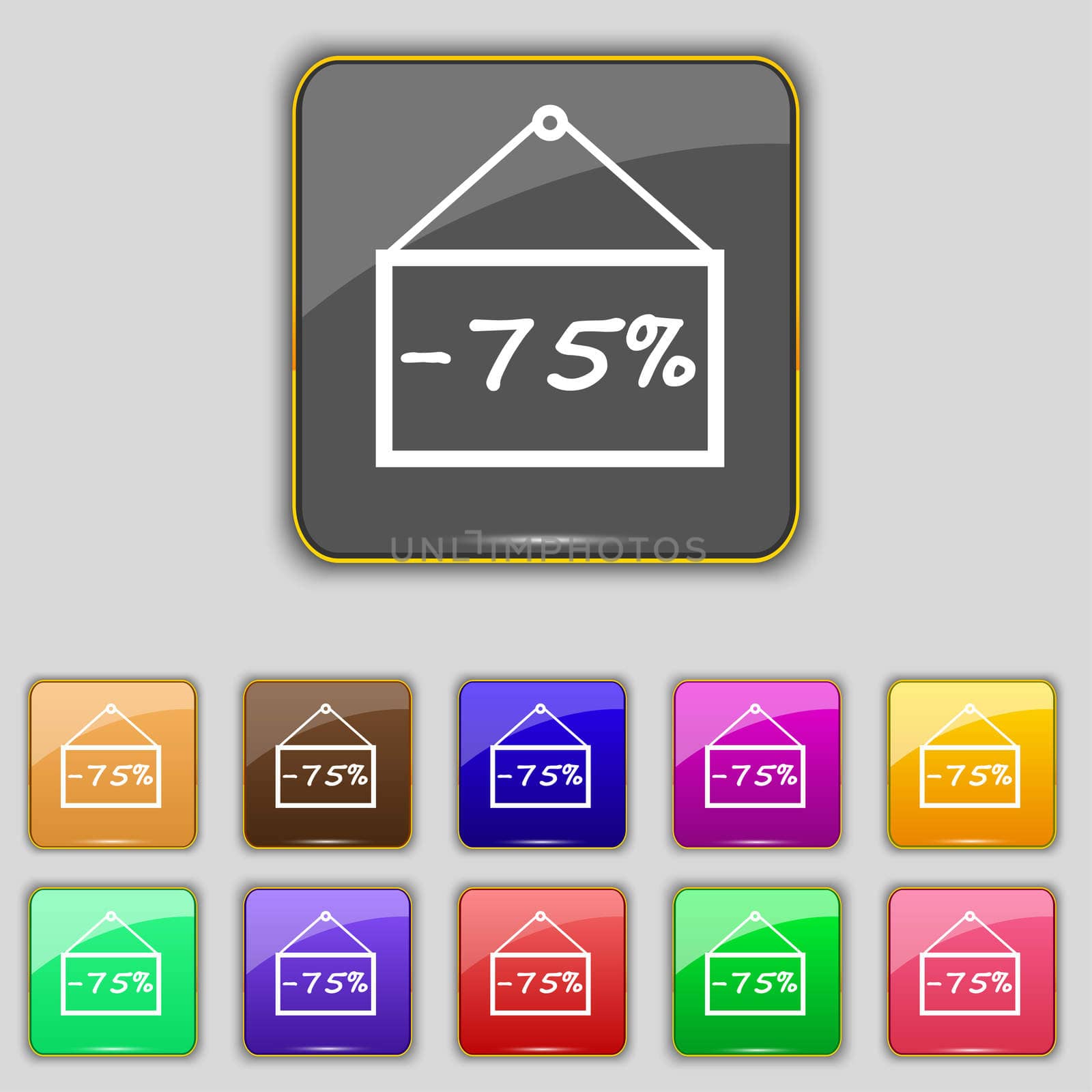 75 discount icon sign. Set with eleven colored buttons for your site.  by serhii_lohvyniuk
